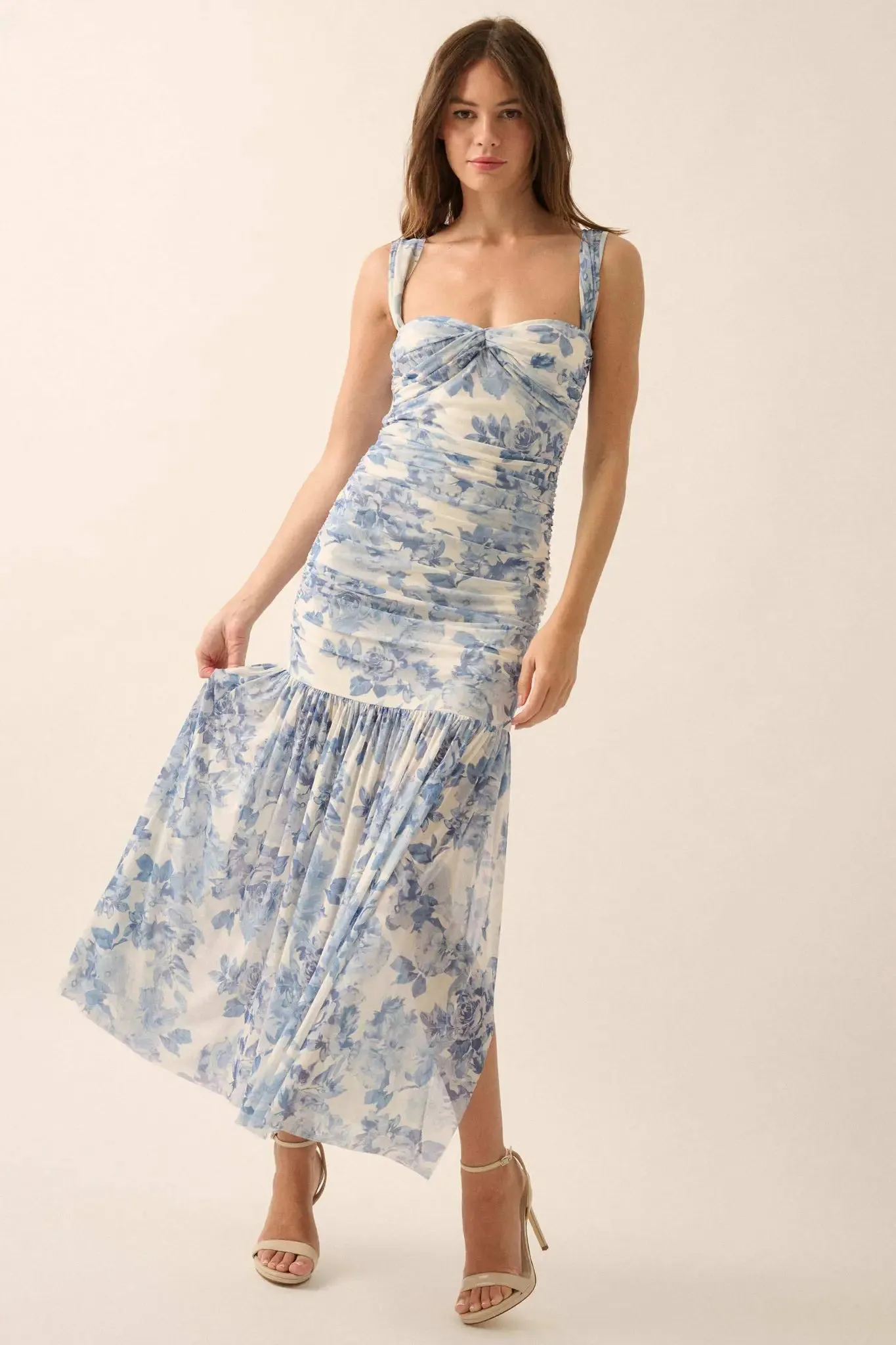 Dewy Dreams Floral Mesh Off-Shoulder Maxi Dress sold by Promesa product image thumbnail 4