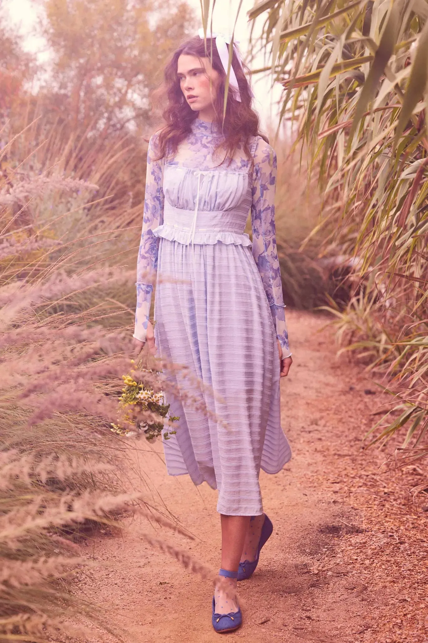 Sweet Prelude Striped Ribbon-Trim Midi Dress sold by Promesa product image thumbnail 2