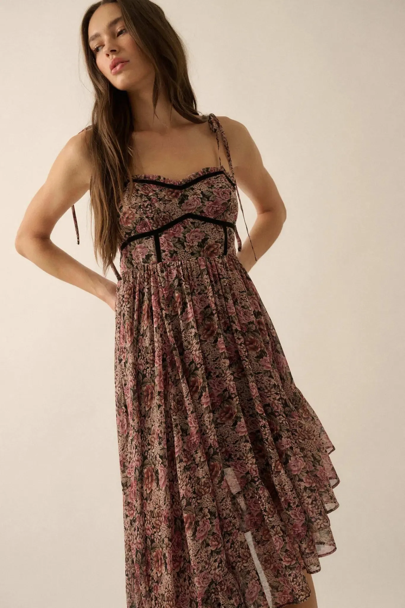 Floral Winds Asymmetrical Chiffon Maxi Dress sold by Promesa product image thumbnail 3
