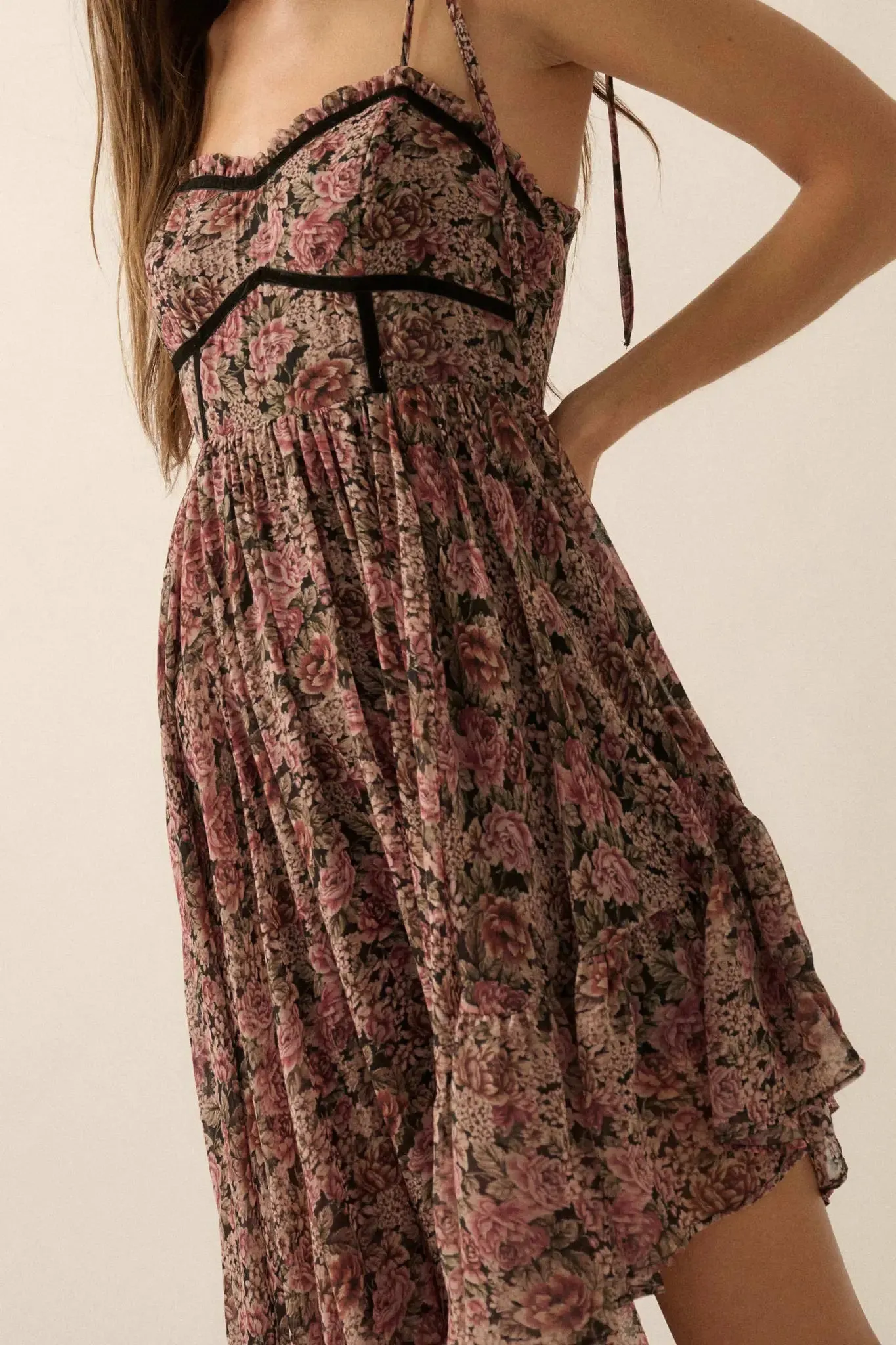 Floral Winds Asymmetrical Chiffon Maxi Dress sold by Promesa product image thumbnail 5