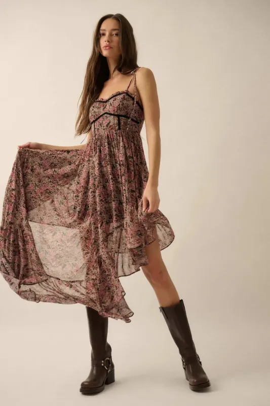 Floral Winds Asymmetrical Chiffon Maxi Dress made by Promesa