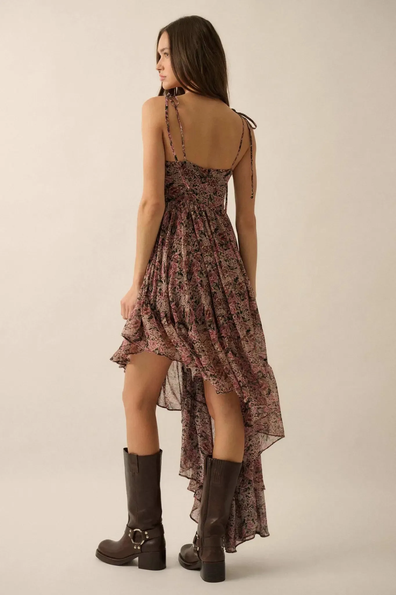 Floral Winds Asymmetrical Chiffon Maxi Dress sold by Promesa product image thumbnail 2