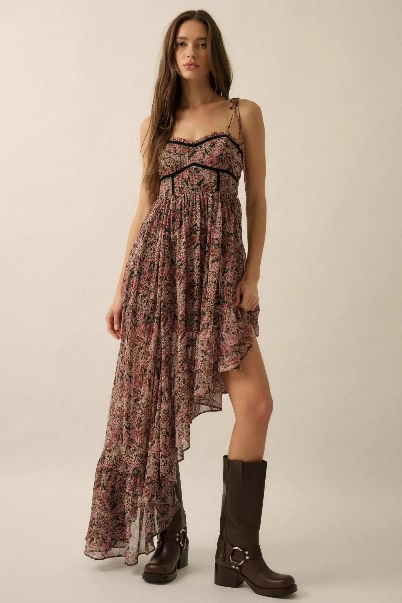 Floral Winds Asymmetrical Chiffon Maxi Dress sold by Promesa product image thumbnail 4