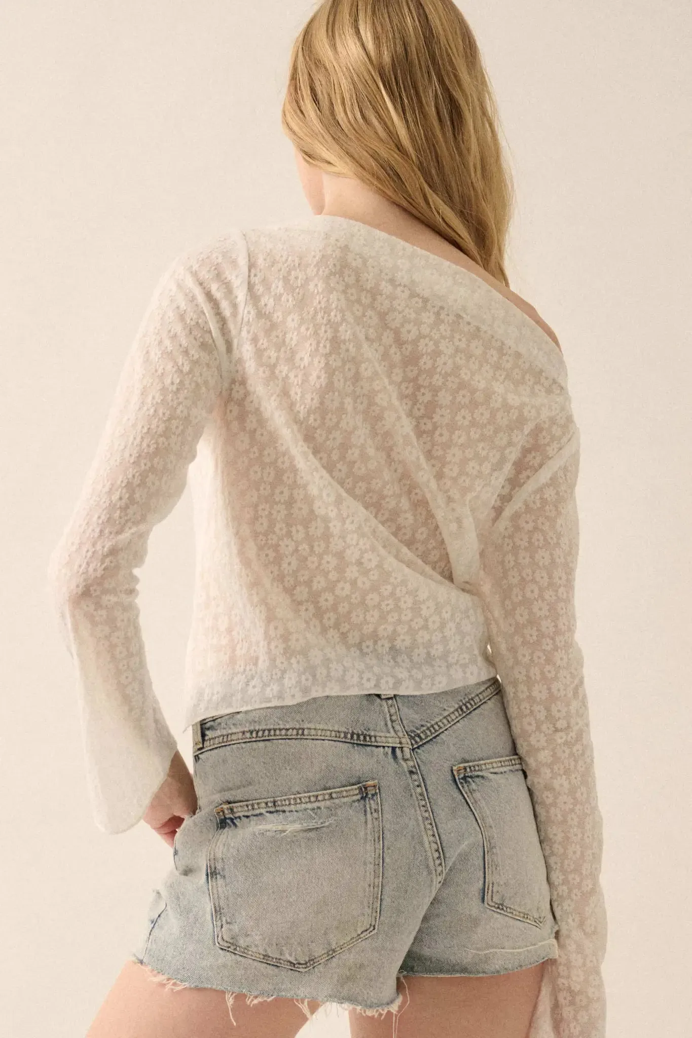 Delicate Petals Sheer Floral Jacquard Boatneck Top sold by Promesa product image thumbnail 2