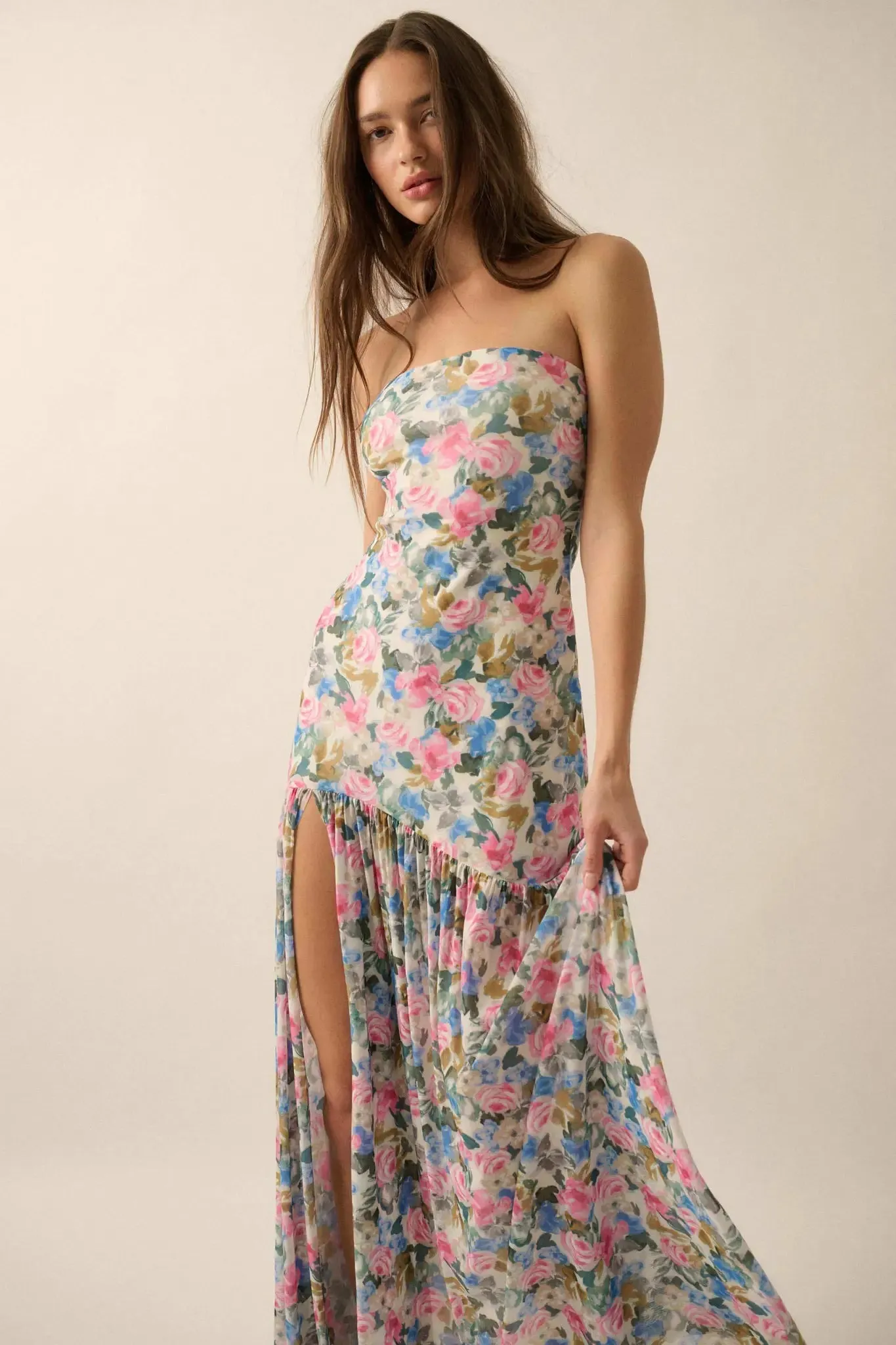 Fresh Petals Strapless Floral Mesh Maxi Dress sold by Promesa product image thumbnail 2