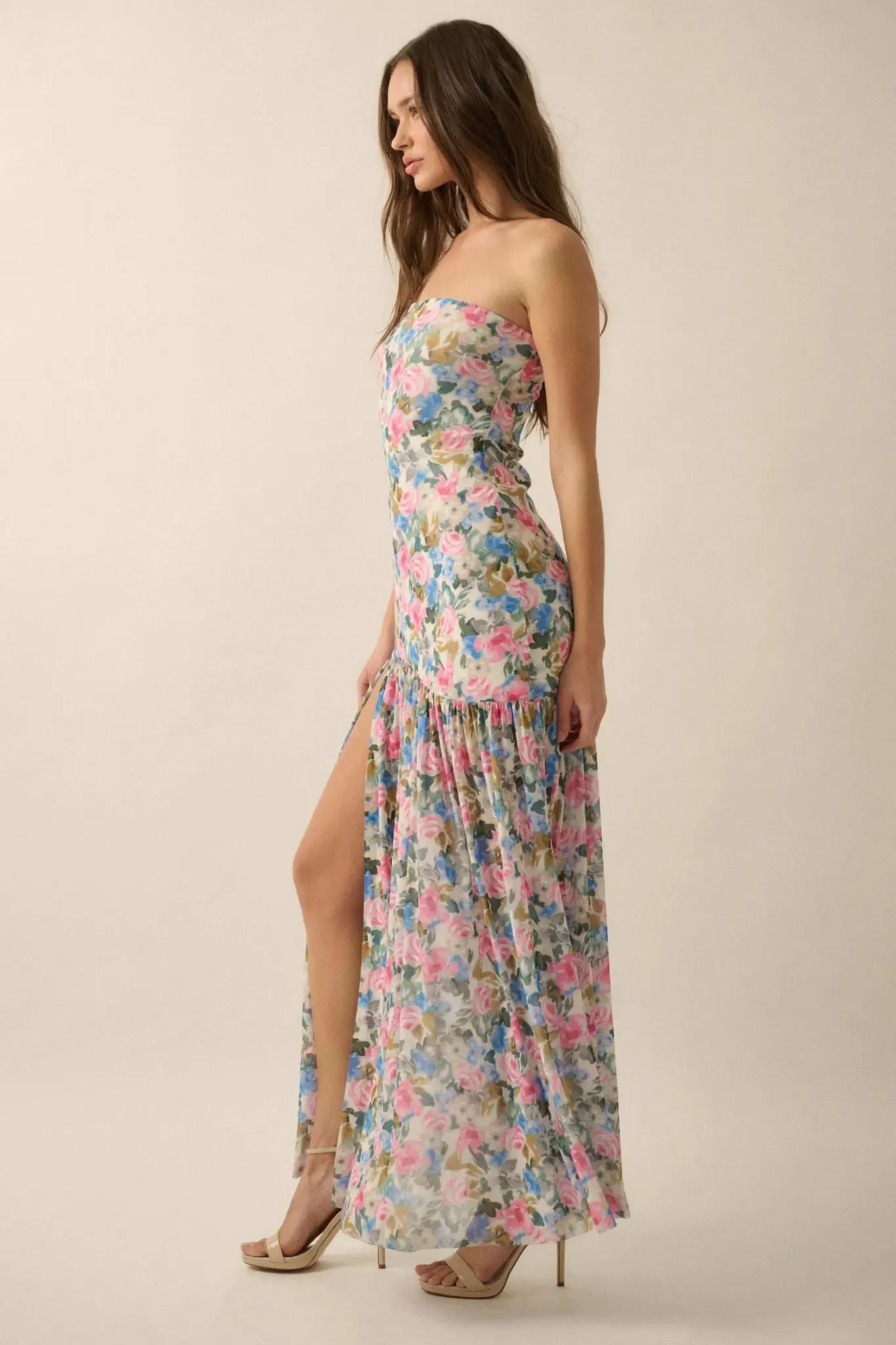 Fresh Petals Strapless Floral Mesh Maxi Dress sold by Promesa product image thumbnail 5