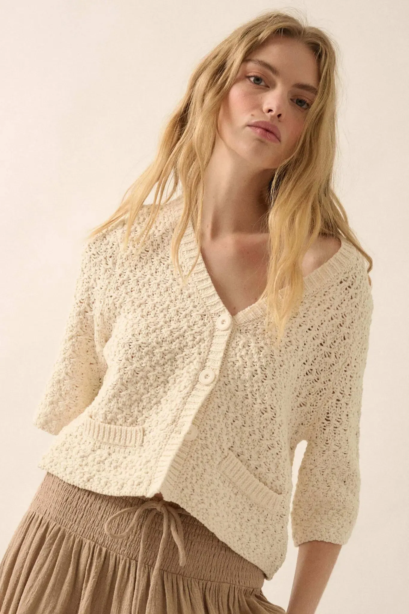 Take Your Time Open-Knit Short-Sleeve Cardigan sold by Promesa product image thumbnail 3