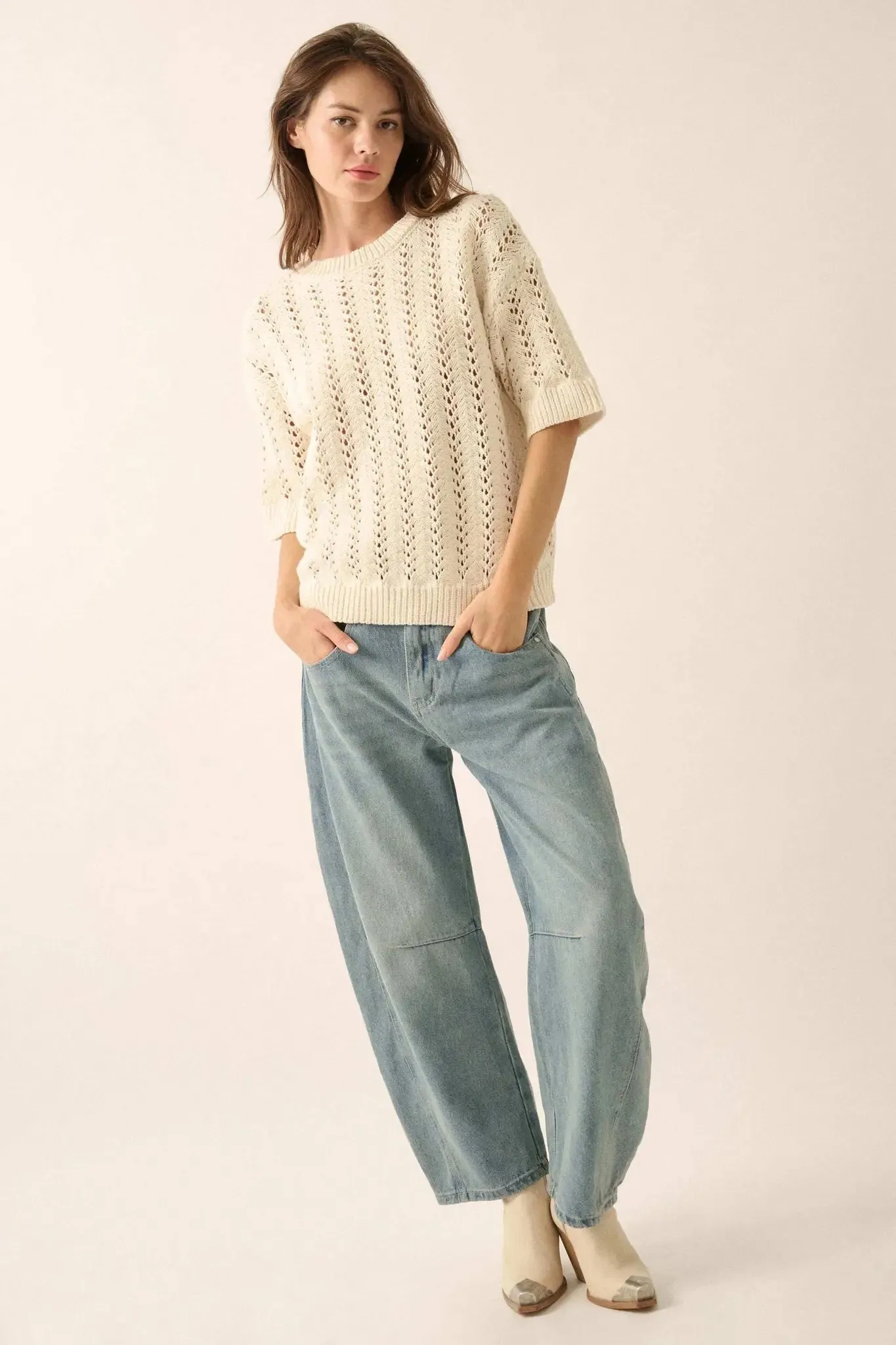 Don't Let Go Open-Knit Short-Sleeve Sweater sold by Promesa product image thumbnail 3