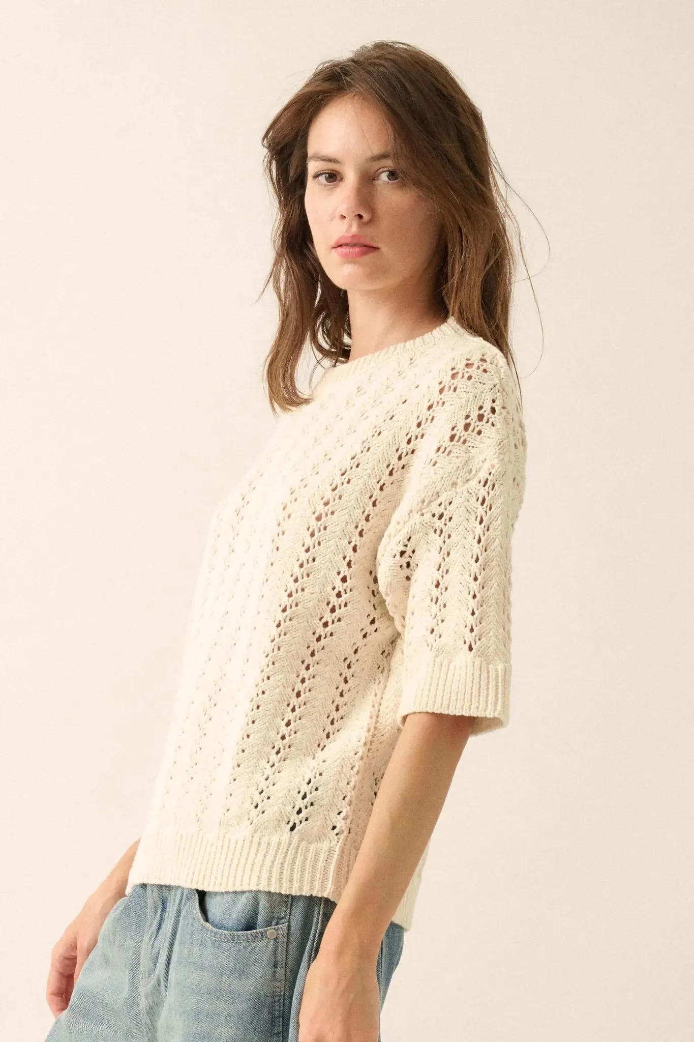 Don't Let Go Open-Knit Short-Sleeve Sweater sold by Promesa product image thumbnail 5