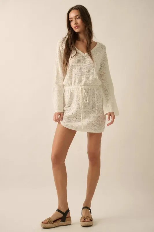 No Worries Pointelle Crochet-Knit Mini Dress sold by Promesa