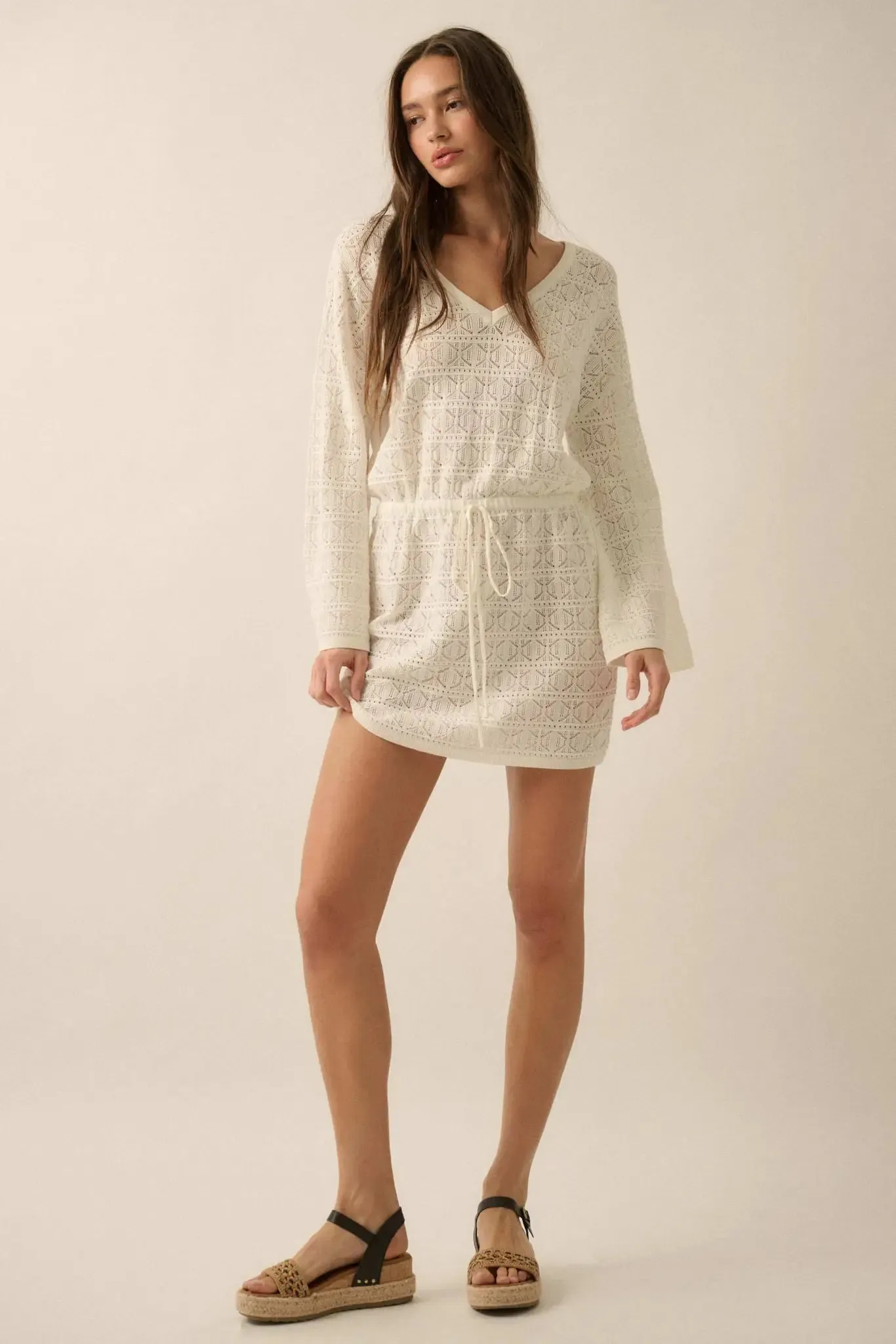 No Worries Pointelle Crochet-Knit Mini Dress sold by Promesa