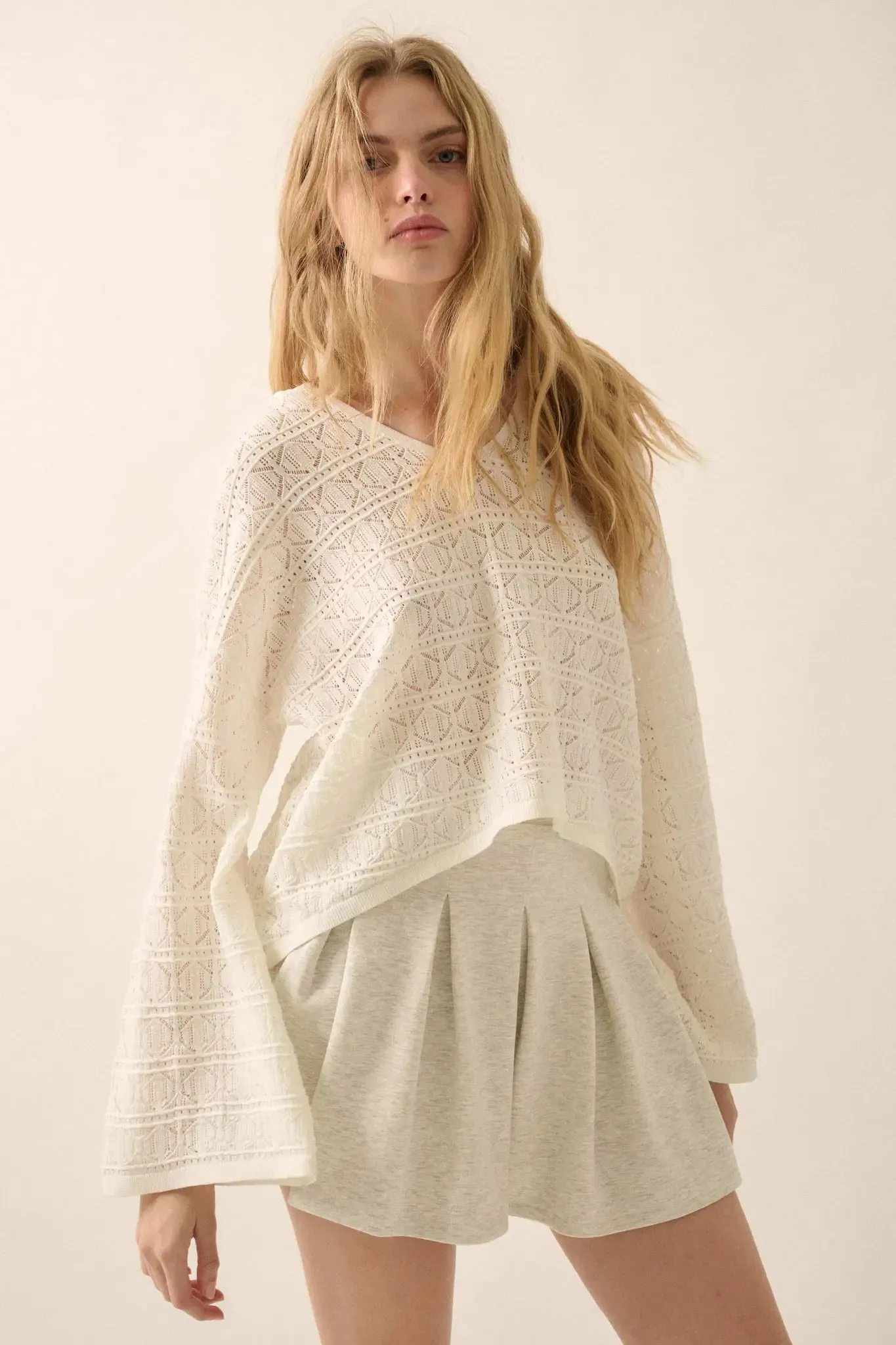 Hang Loose Pointelle Crochet-Knit Hoodie Sweater sold by Promesa