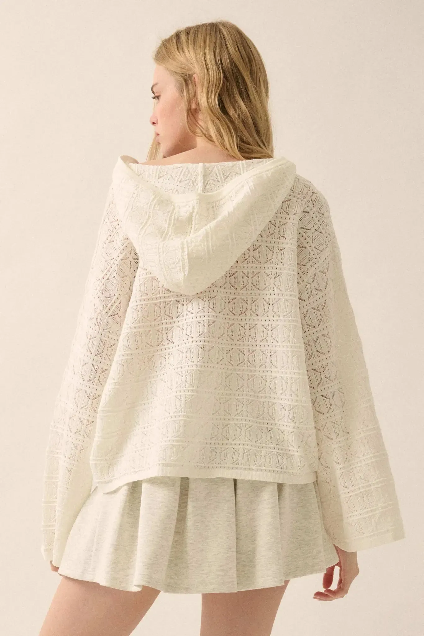 Hang Loose Pointelle Crochet-Knit Hoodie Sweater sold by Promesa product image thumbnail 2