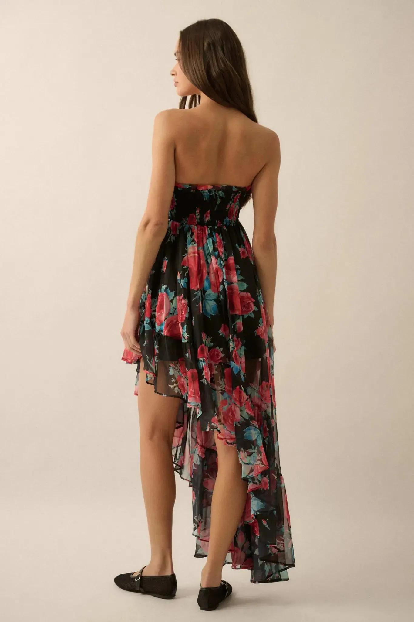 Rose Bouquet Strapless Asymmetrical Floral Dress sold by Promesa product image thumbnail 2
