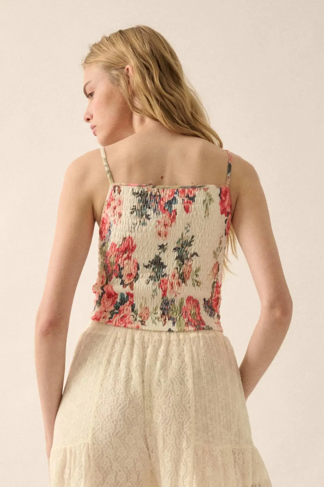 Exquisite Blooms Smocked Floral Mesh Cami Top sold by Promesa product image thumbnail 2