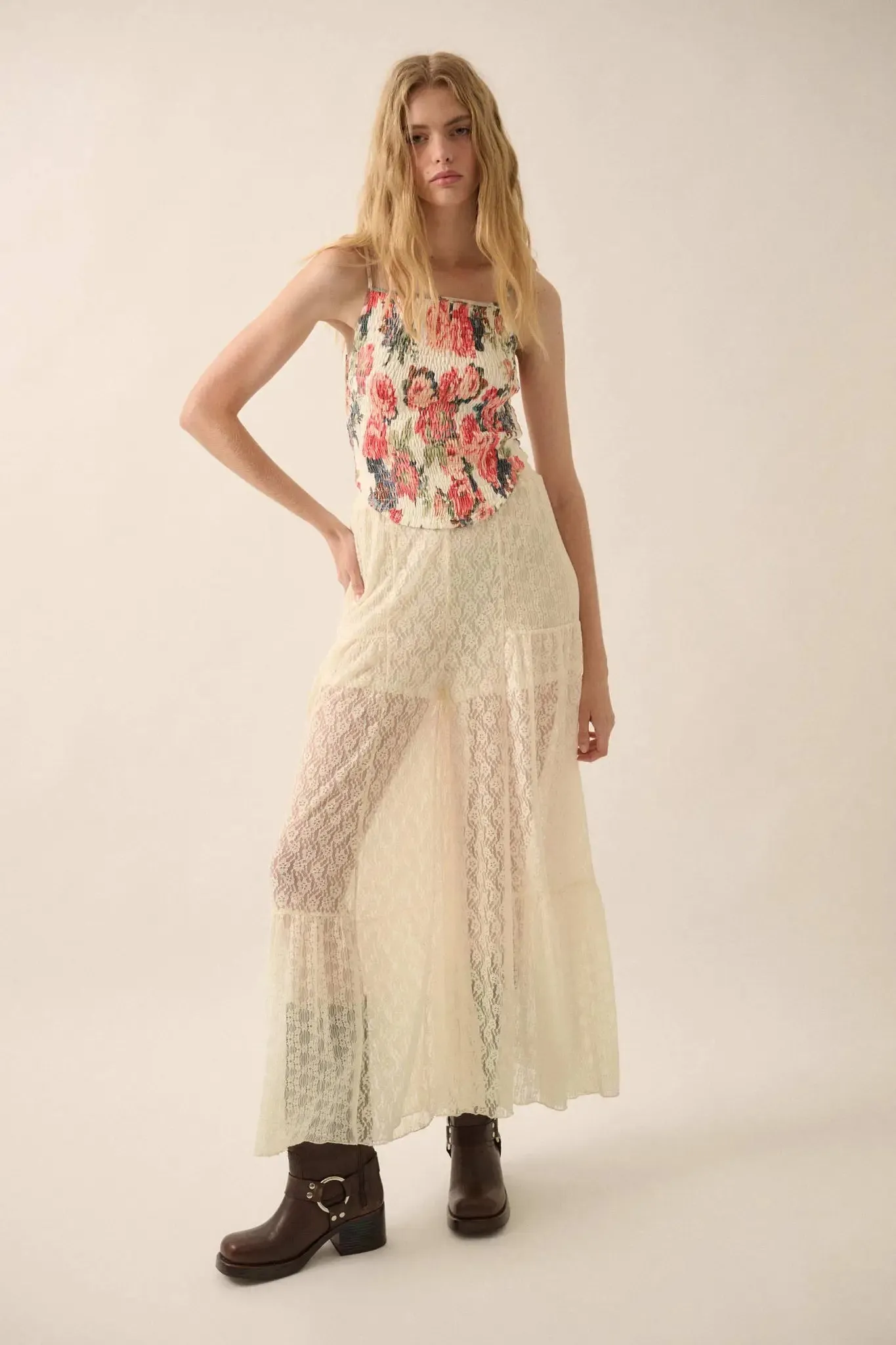 Exquisite Blooms Smocked Floral Mesh Cami Top sold by Promesa product image thumbnail 3