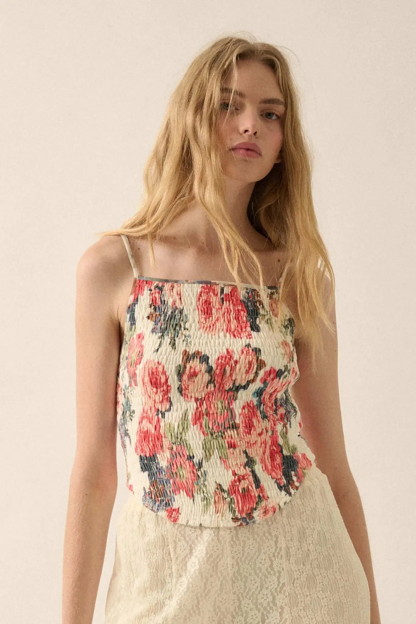 Exquisite Blooms Smocked Floral Mesh Cami Top sold by Promesa product image thumbnail 5