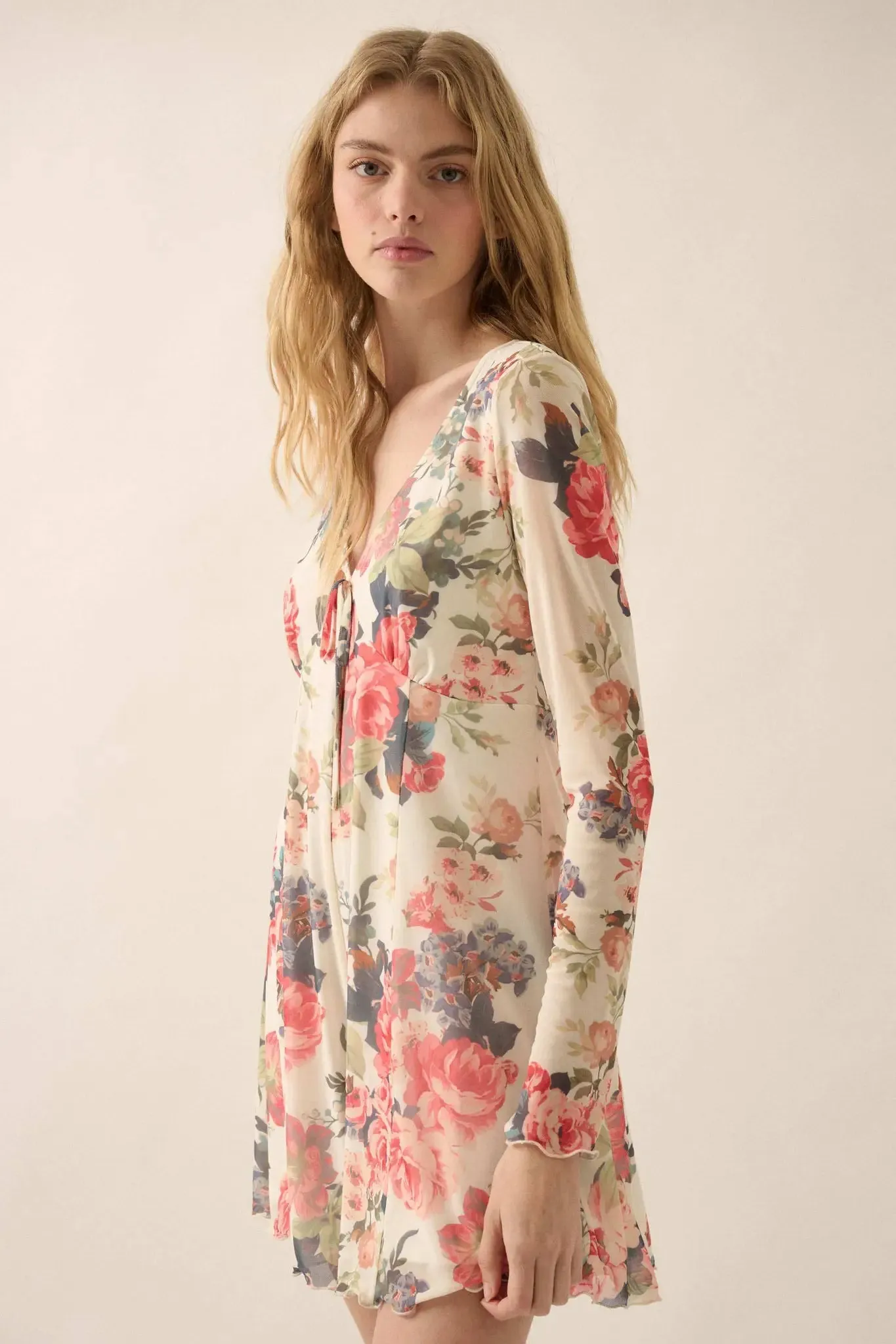 Bloom to Life Floral-Print Mesh V-Neck Romper sold by Promesa product image thumbnail 5