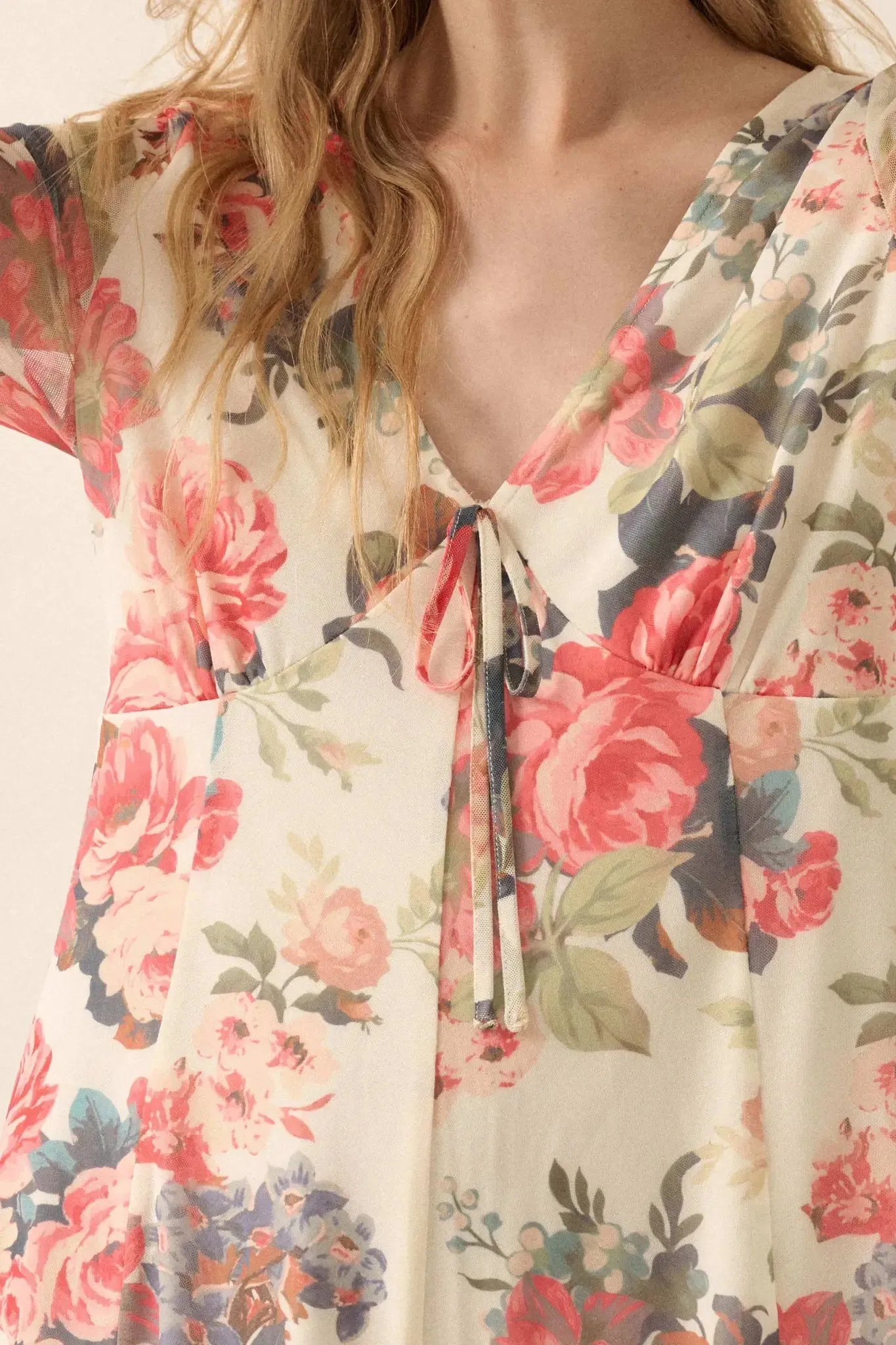 Bloom to Life Floral-Print Mesh V-Neck Romper sold by Promesa product image thumbnail 3