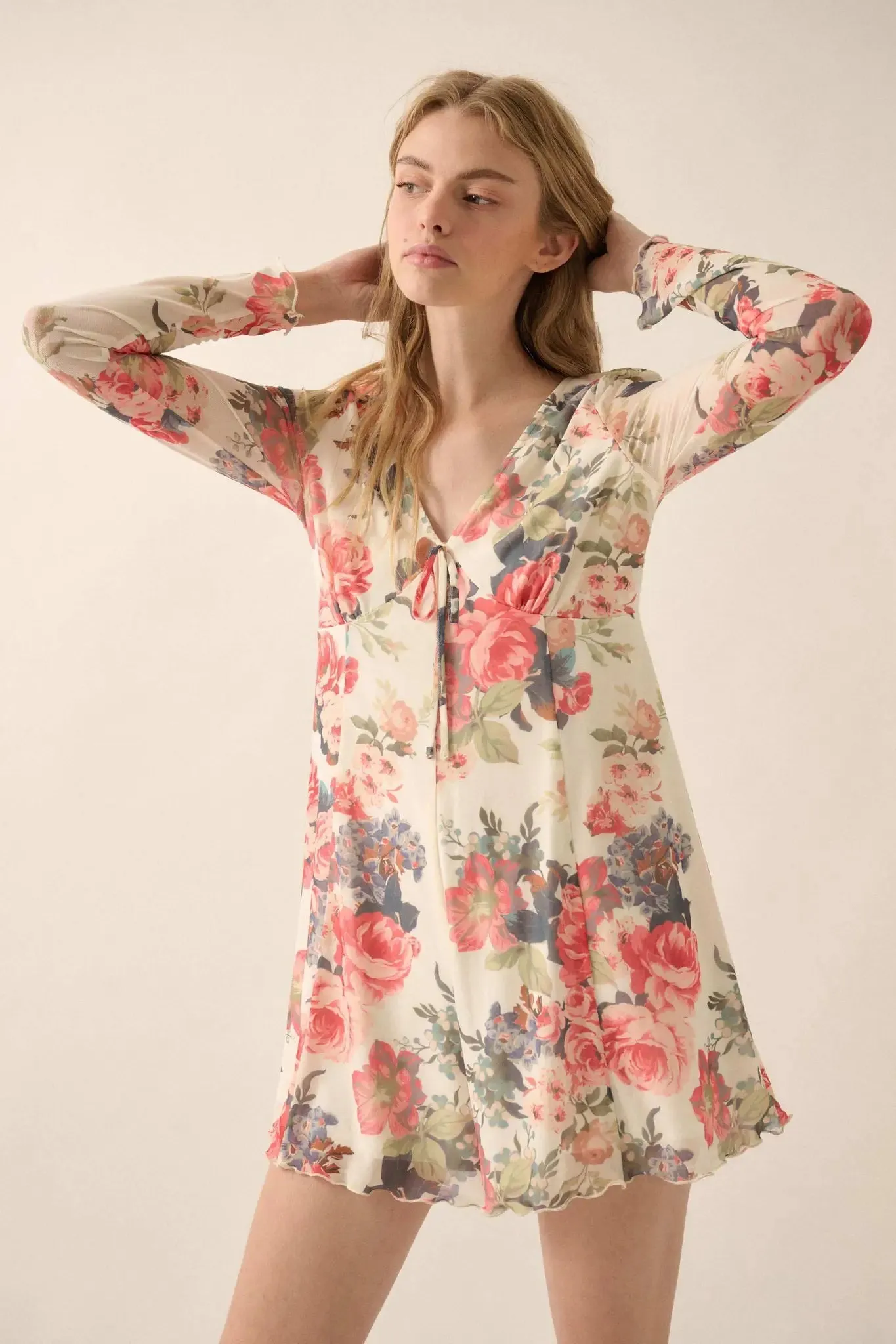 Bloom to Life Floral-Print Mesh V-Neck Romper sold by Promesa product image thumbnail 2
