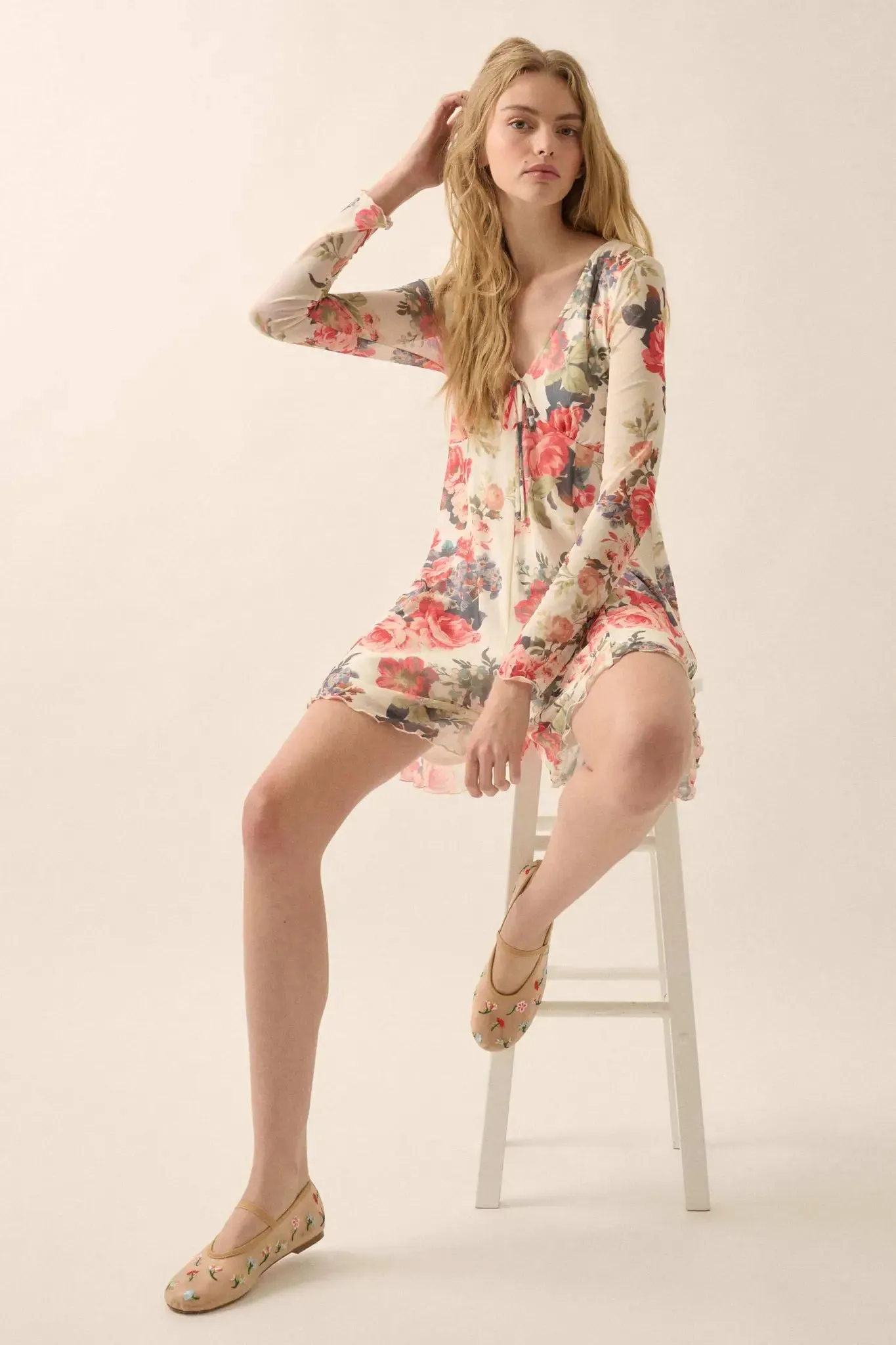 Bloom to Life Floral-Print Mesh V-Neck Romper sold by Promesa