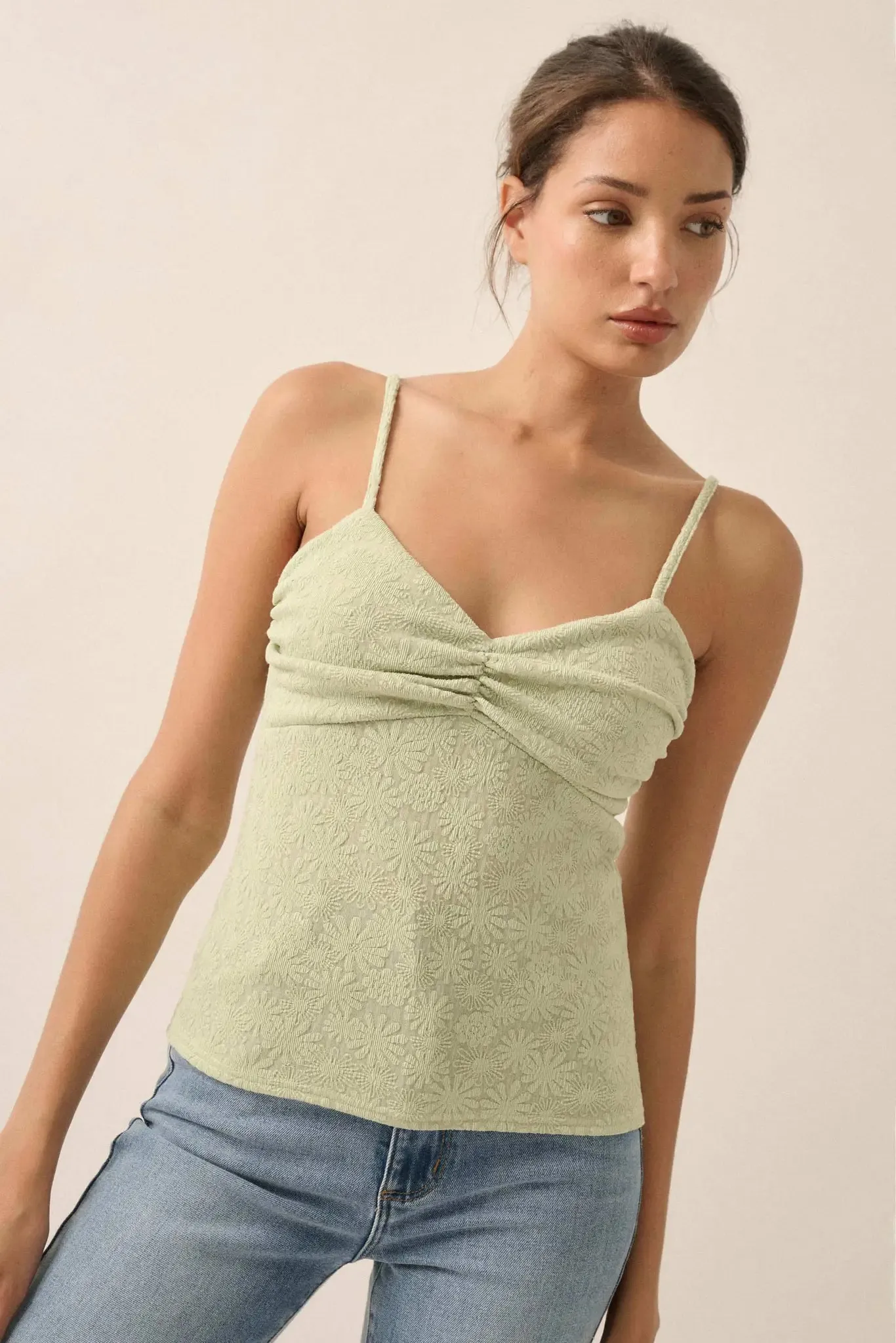 Pure Petals Floral Jacquard Ruched Cami Top sold by Promesa product image thumbnail 4