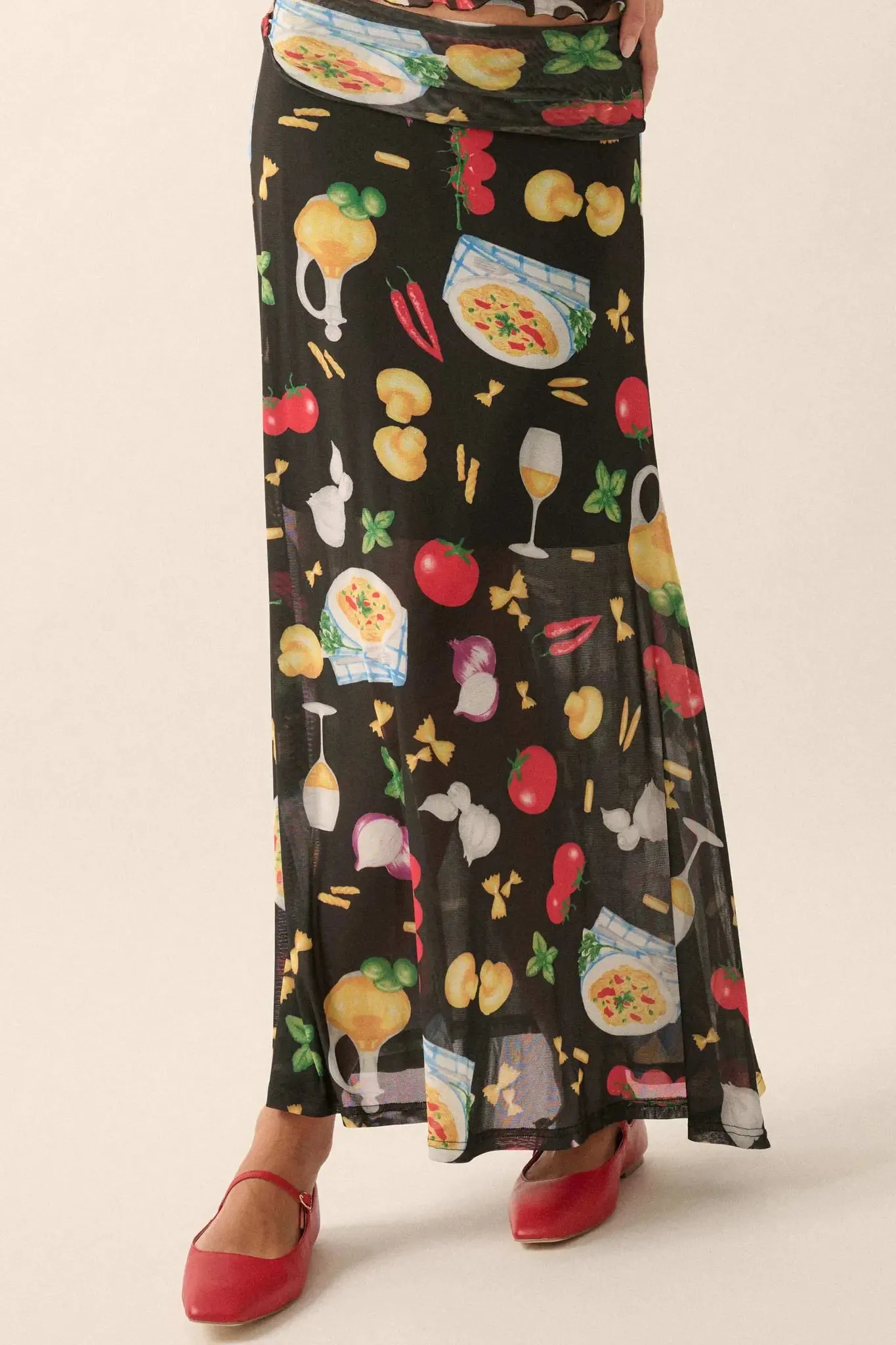 Molto Delizioso Printed Mesh Foldover Maxi Skirt sold by Promesa product image thumbnail 2