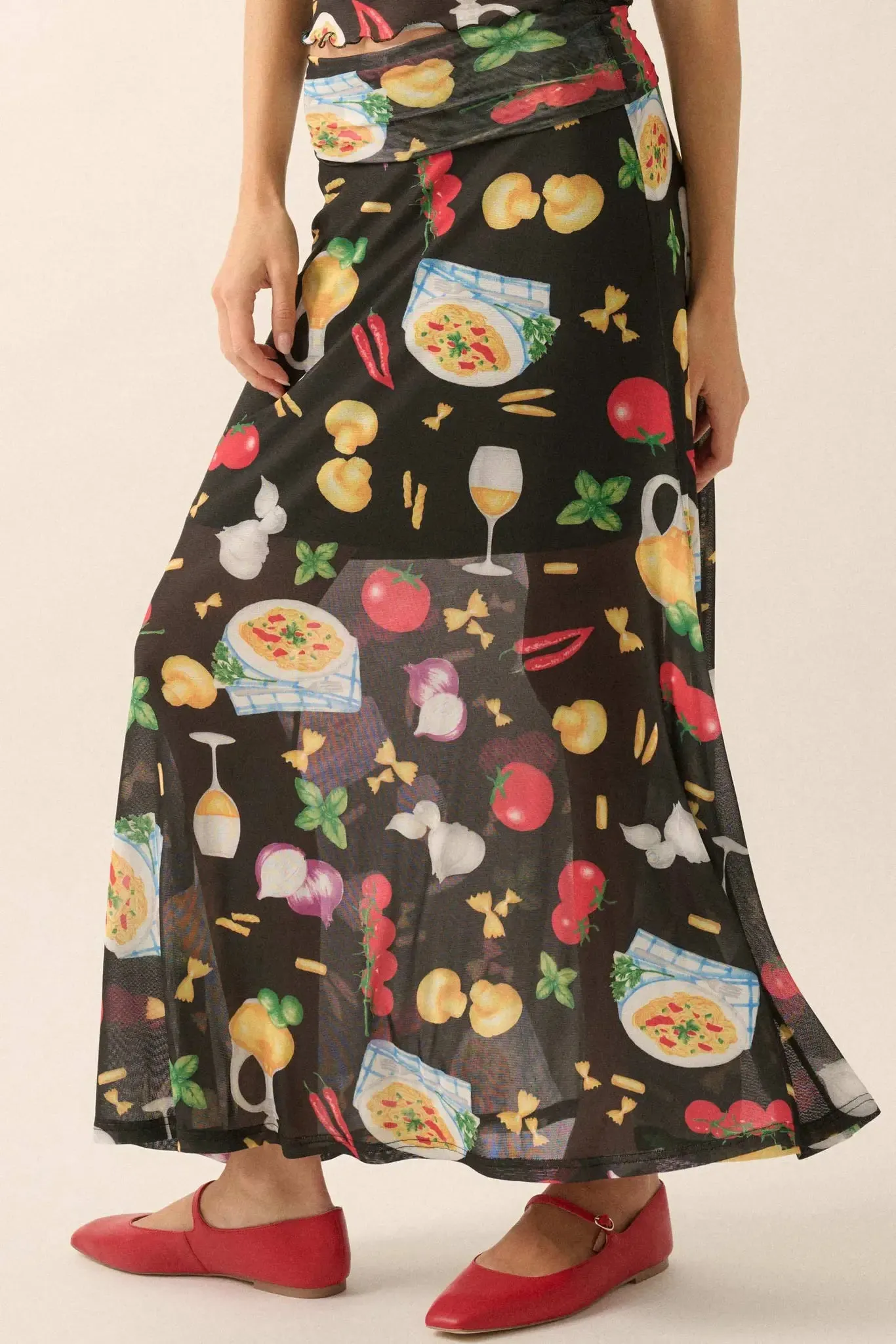 Molto Delizioso Printed Mesh Foldover Maxi Skirt sold by Promesa product image thumbnail 5