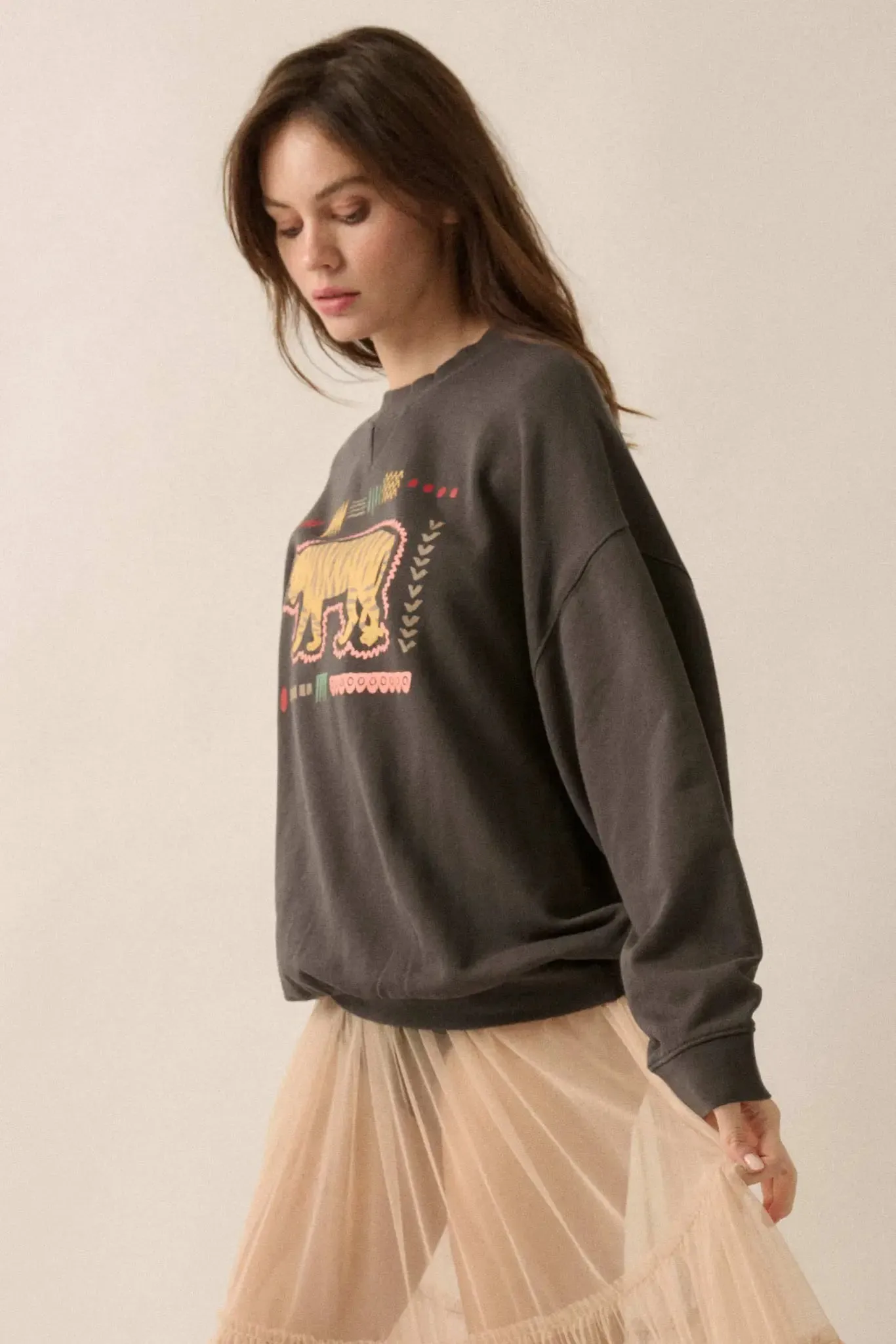 Tribal Tiger Vintage-Print Graphic Sweatshirt sold by Promesa product image thumbnail 5