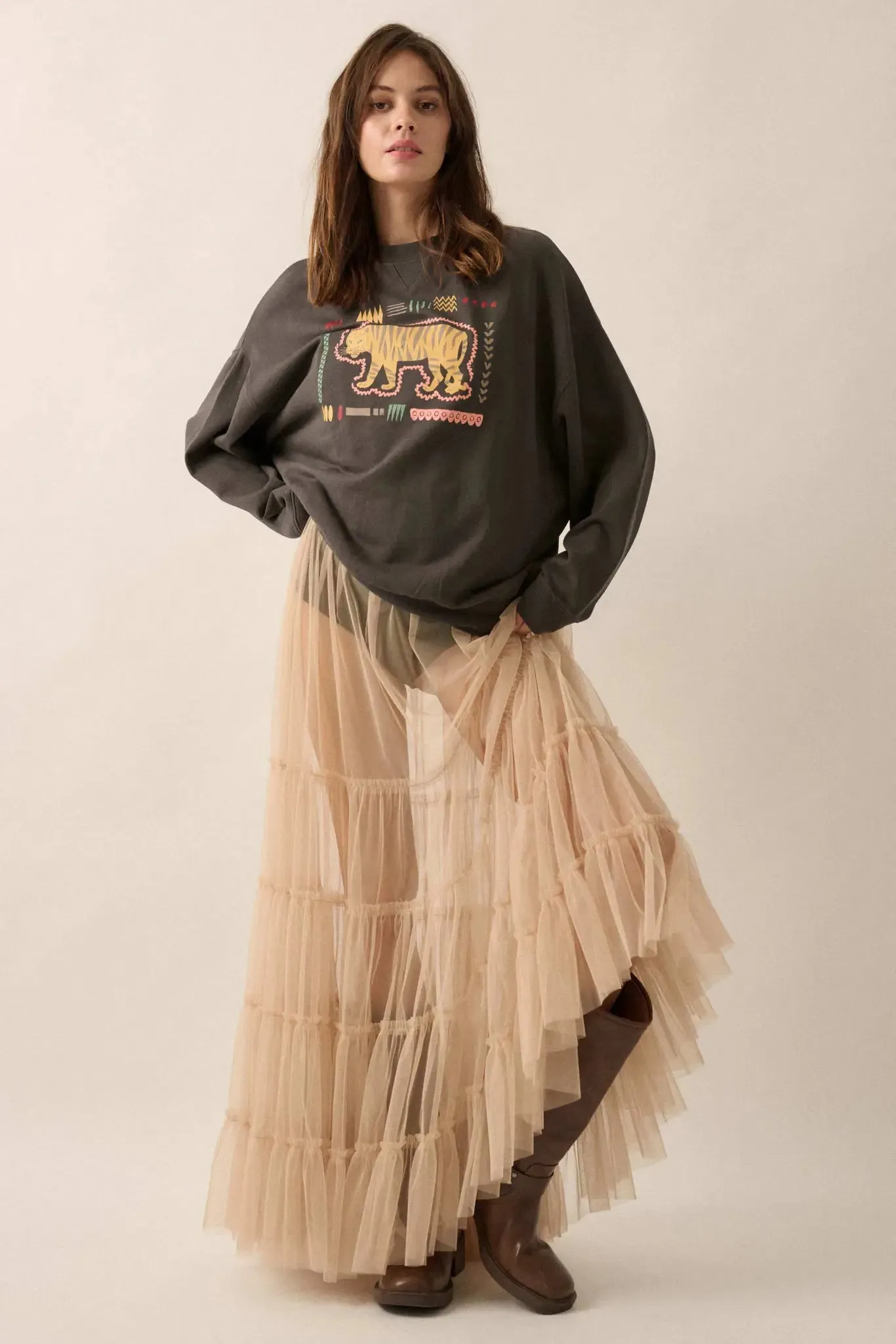 Tribal Tiger Vintage-Print Graphic Sweatshirt sold by Promesa product image thumbnail 4