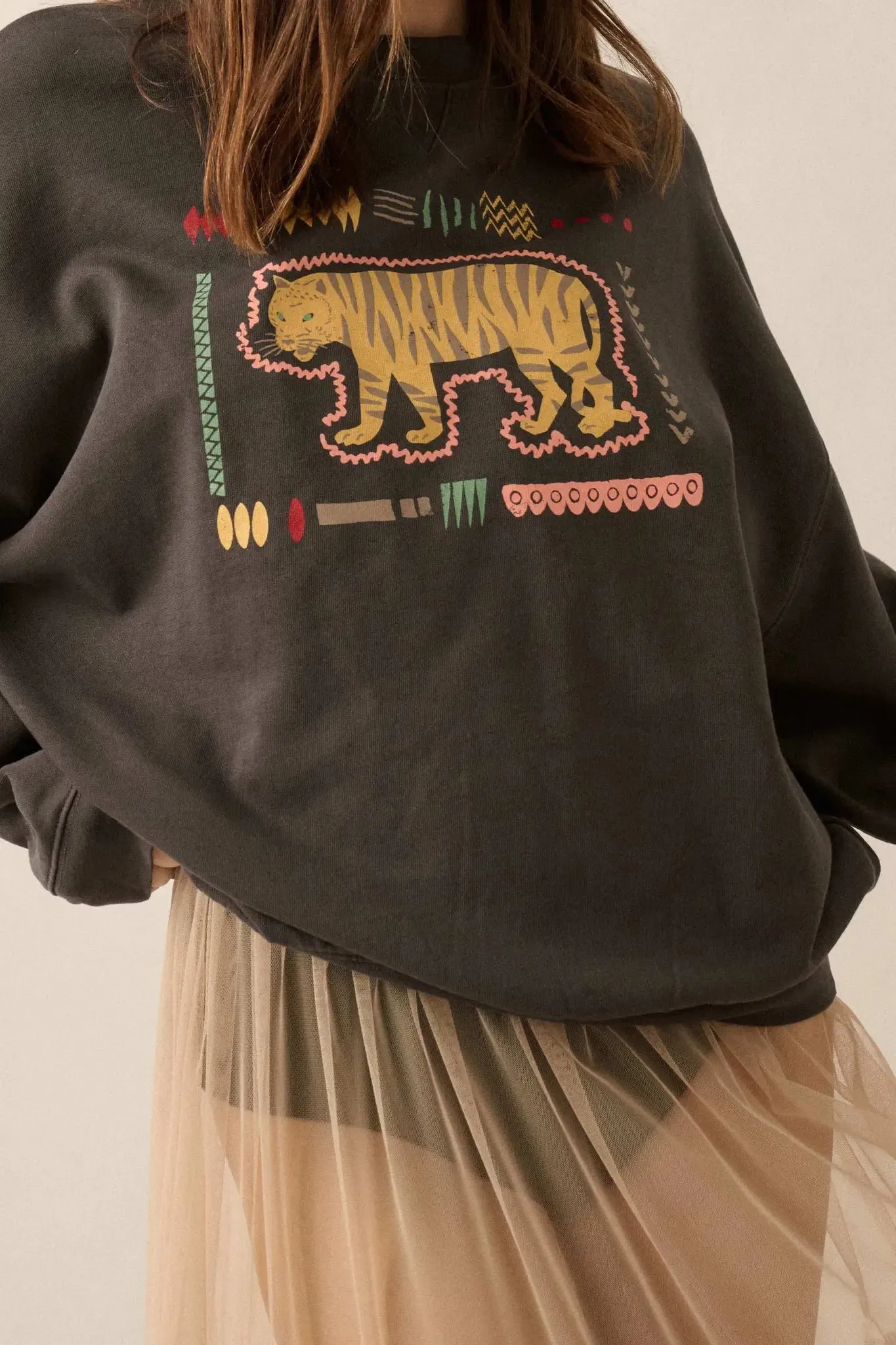 Tribal Tiger Vintage-Print Graphic Sweatshirt sold by Promesa product image thumbnail 2