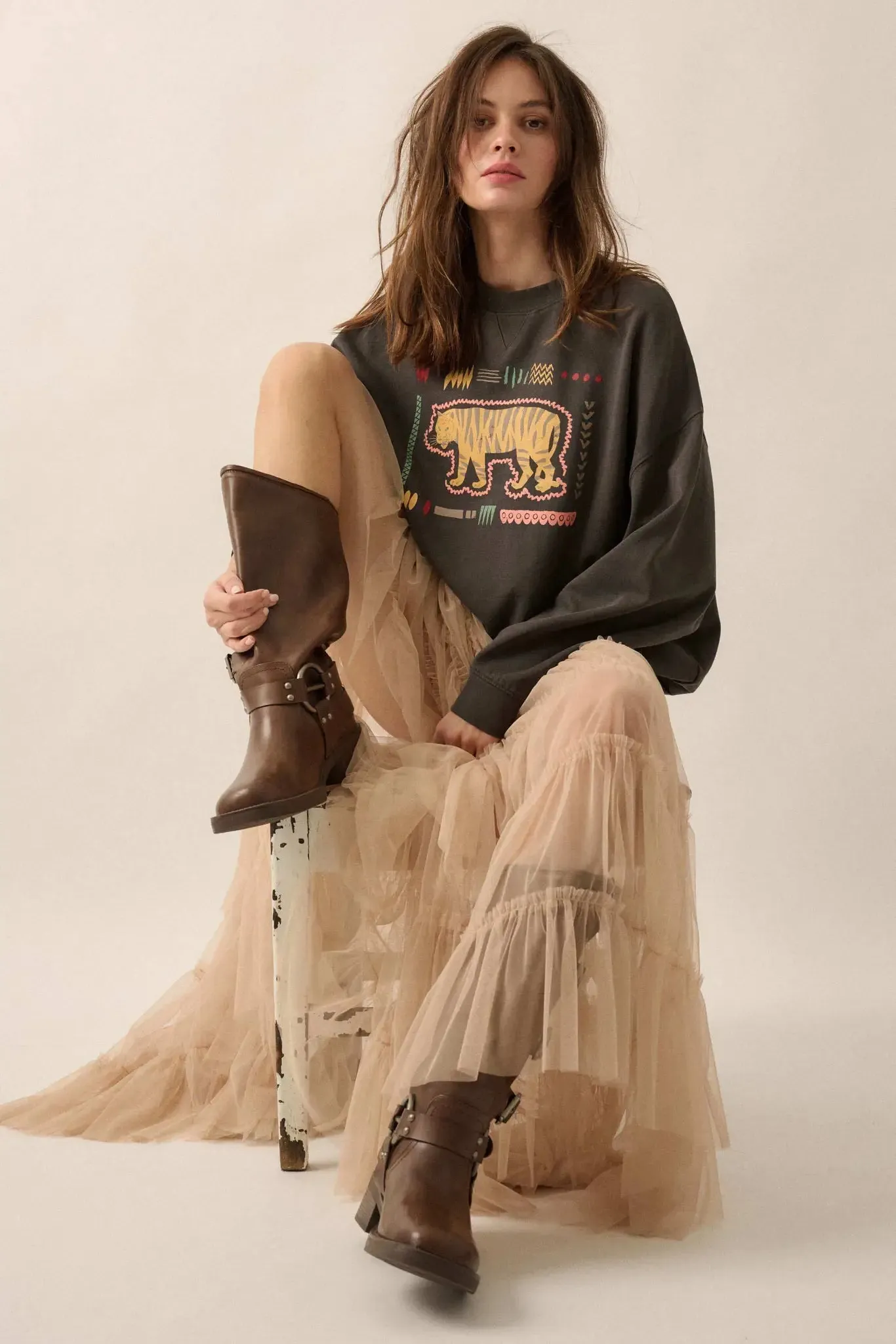 Tribal Tiger Vintage-Print Graphic Sweatshirt sold by Promesa product image thumbnail 3