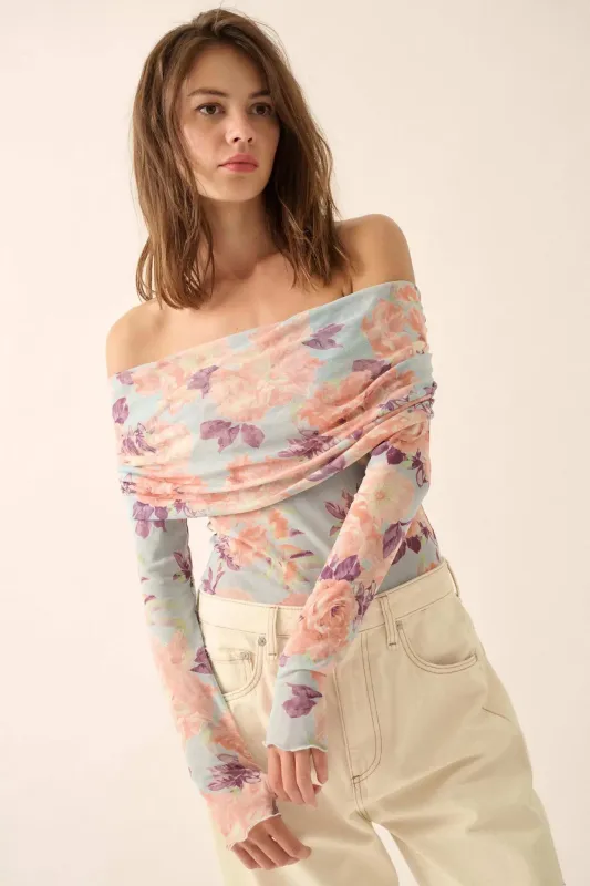 Floral Embrace Floral Mesh Foldover Bodysuit sold by Promesa