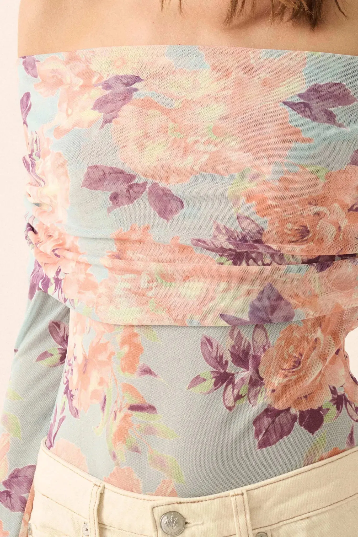 Floral Embrace Floral Mesh Foldover Bodysuit sold by Promesa product image thumbnail 3