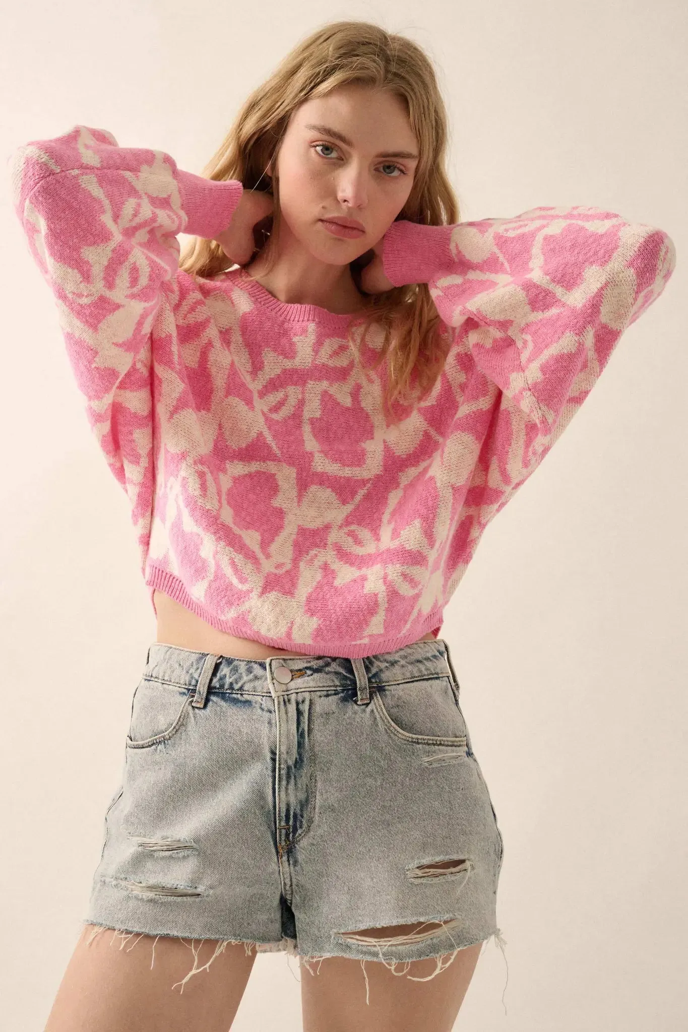 Abstract Garden Floral Jacquard Cropped Sweater sold by Promesa product image thumbnail 5