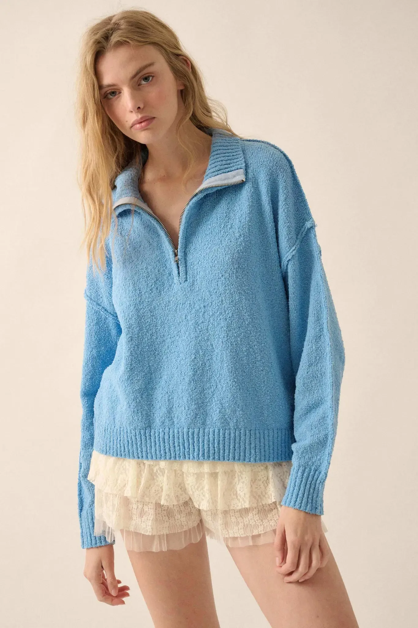 Choose Joy Textured Knit Half-Zip Sweater sold by Promesa
