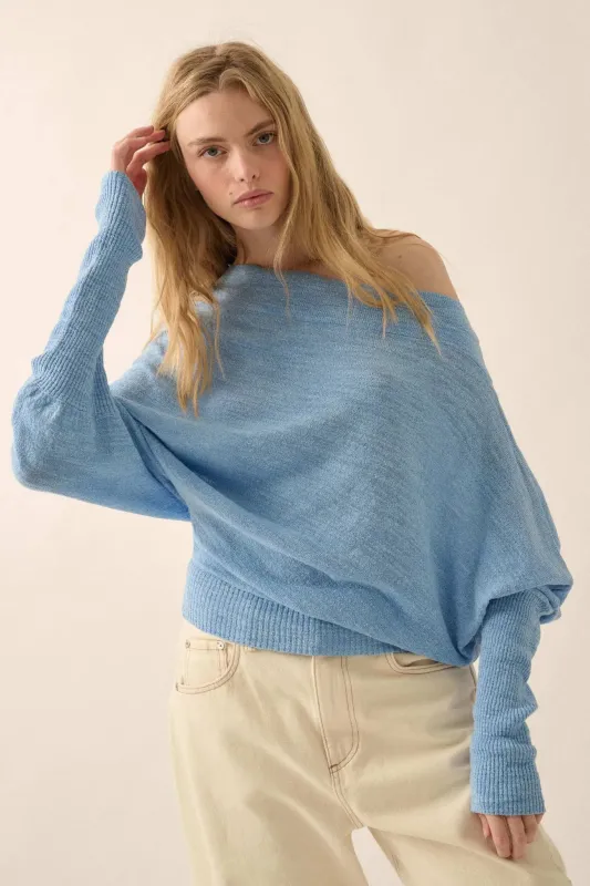 Too Blessed One-Shoulder Slub-Knit Dolman Sweater made by Promesa