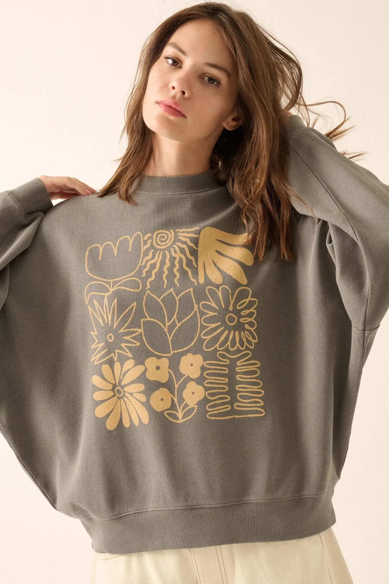 Doodle Garden Oversize Thermal Graphic Top sold by Promesa