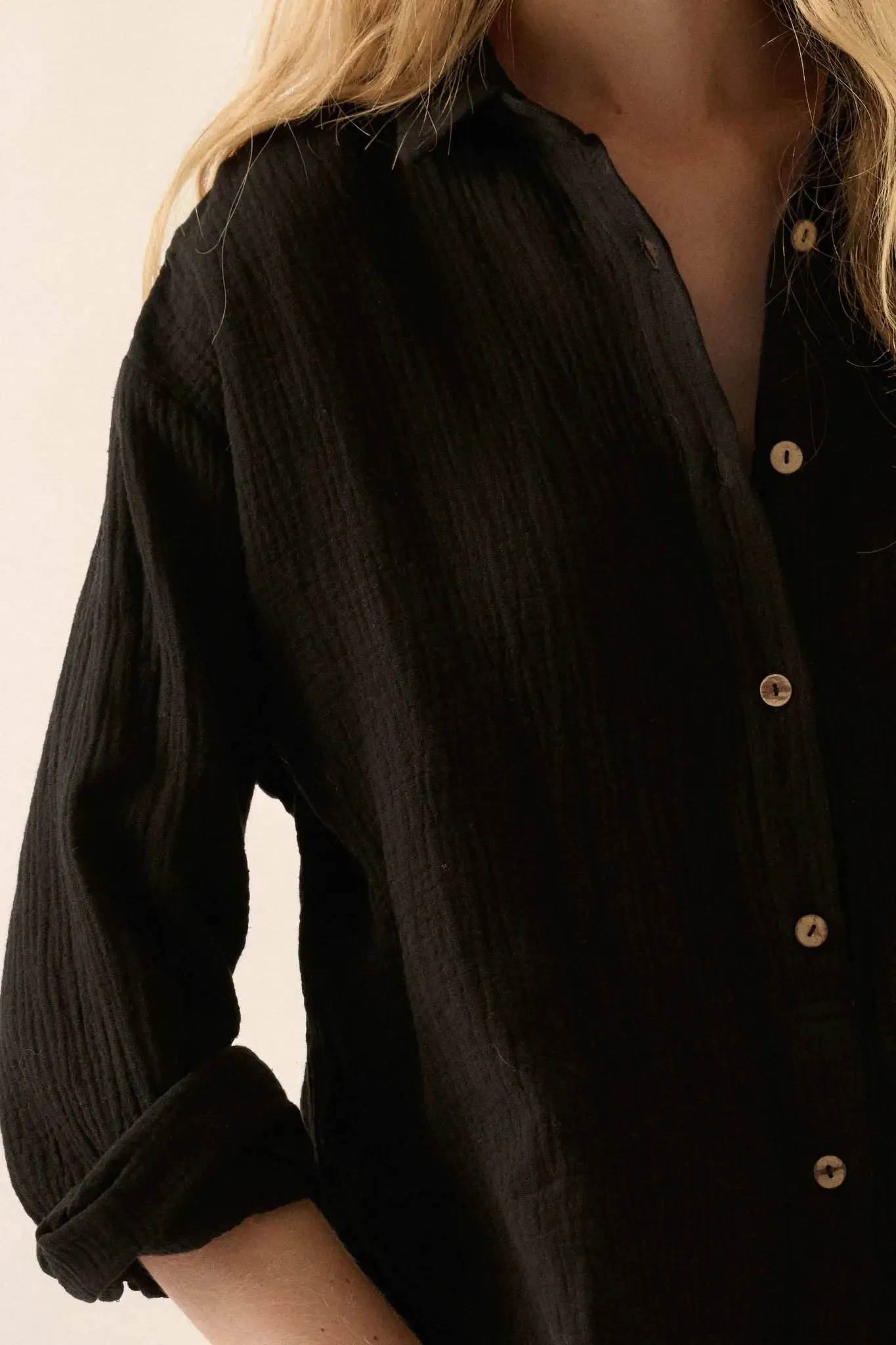 Off the Clock Crinkle Cotton Button-Up Shirt Romper sold by Promesa product image thumbnail 4