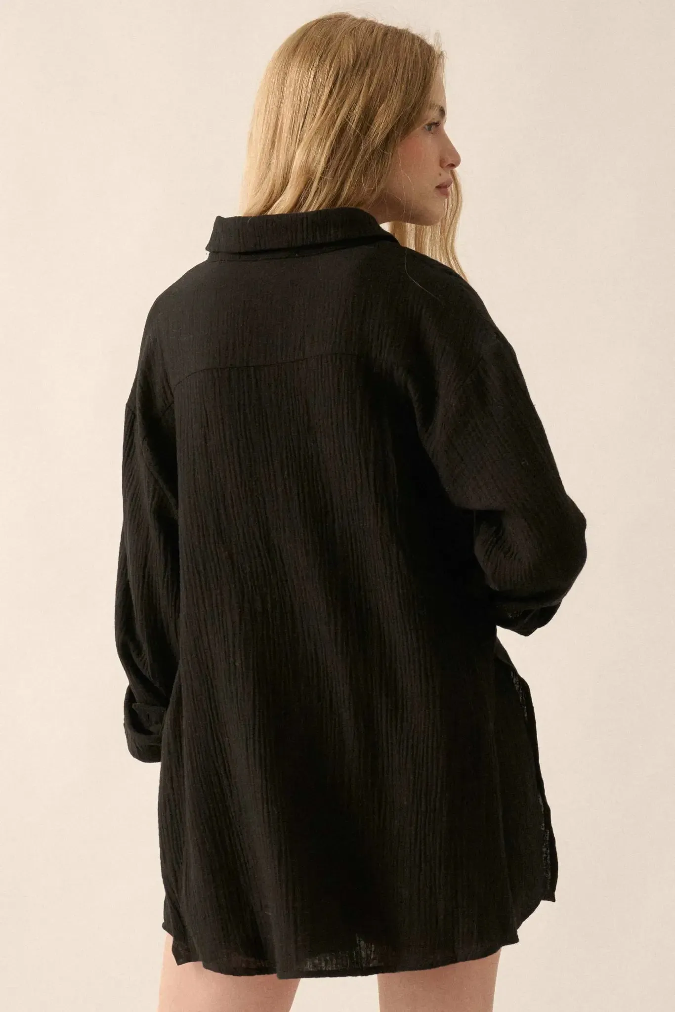 Off the Clock Crinkle Cotton Button-Up Shirt Romper sold by Promesa product image thumbnail 2