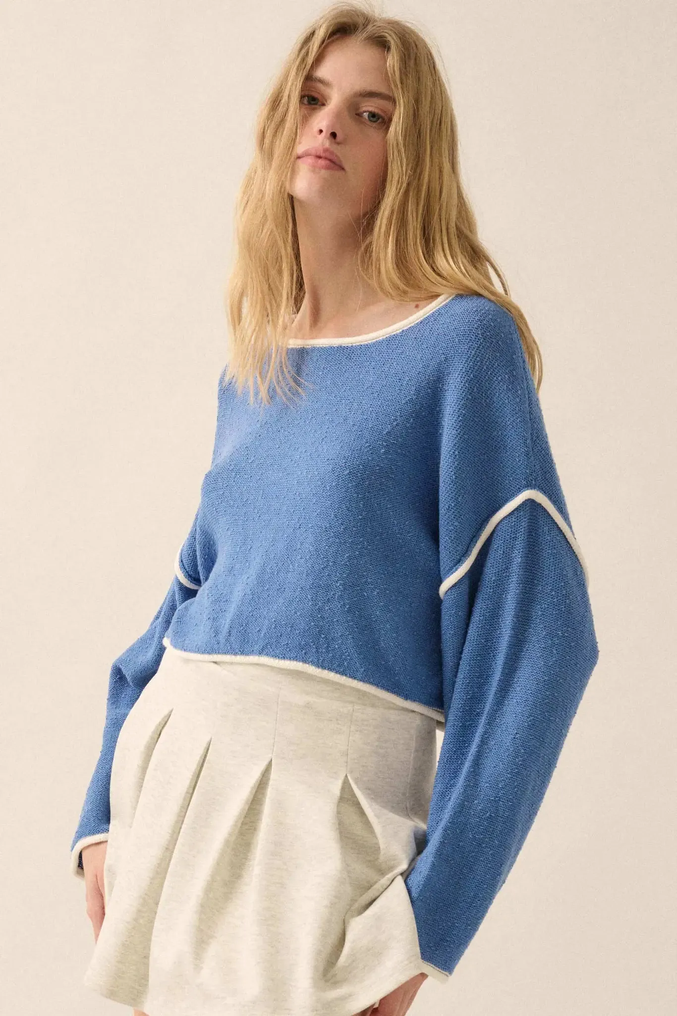 Cuddle Party Cropped Exposed-Seam Sweater sold by Promesa product image thumbnail 5