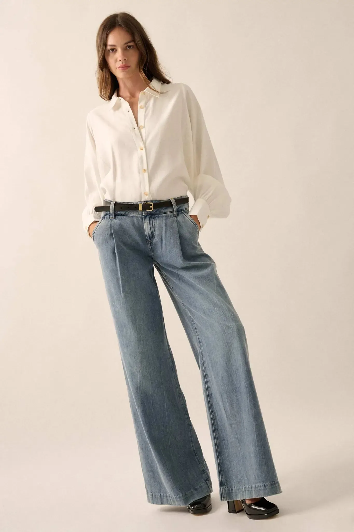 Take Charge Solid Loose-Fit Button-Up Shirt sold by Promesa product image thumbnail 5