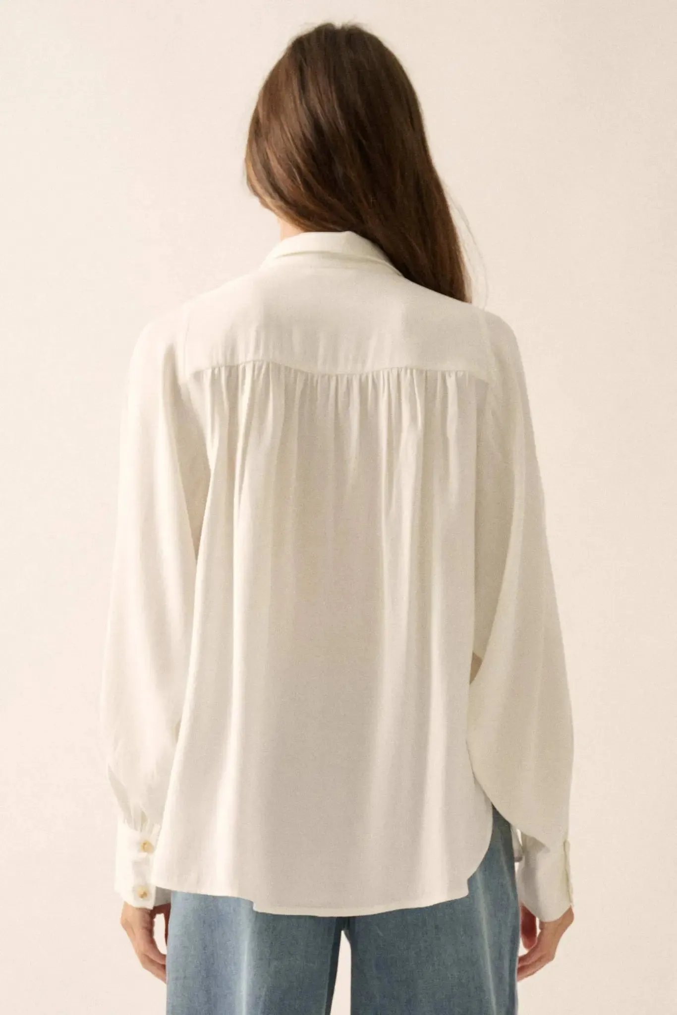 Take Charge Solid Loose-Fit Button-Up Shirt sold by Promesa product image thumbnail 2