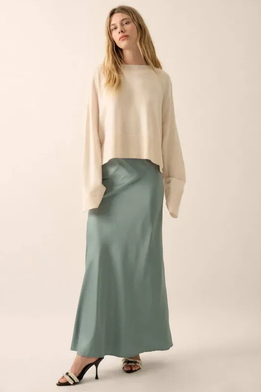 Silken Dreams Bias-Cut Satin Maxi Skirt sold by Promesa