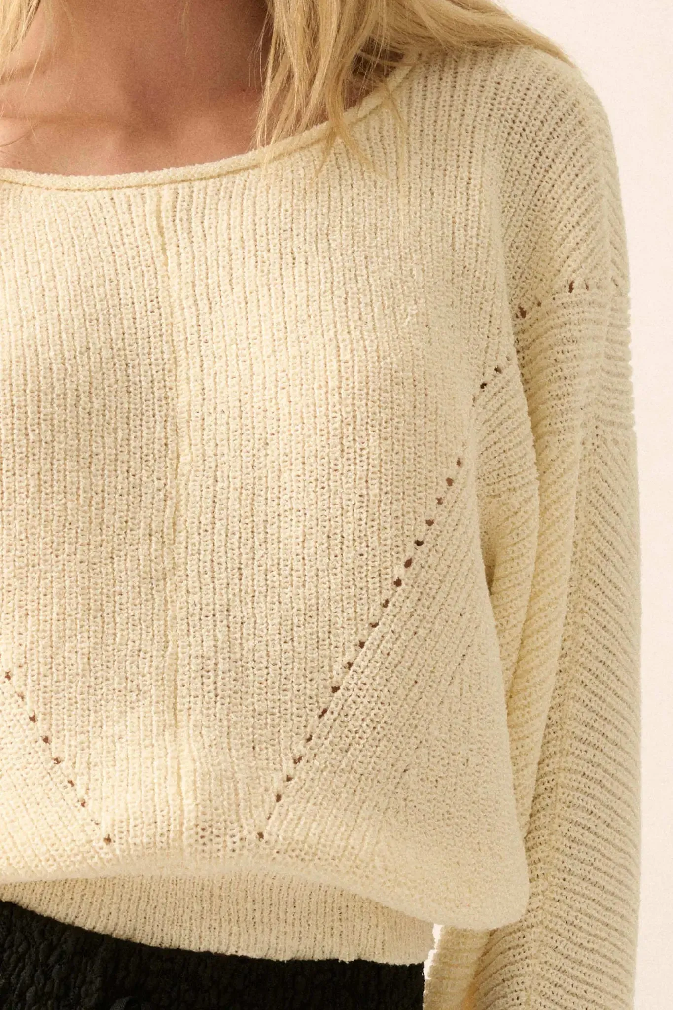 Stay True Rolled Edge Pointelle Rib-Knit Sweater sold by Promesa product image thumbnail 4