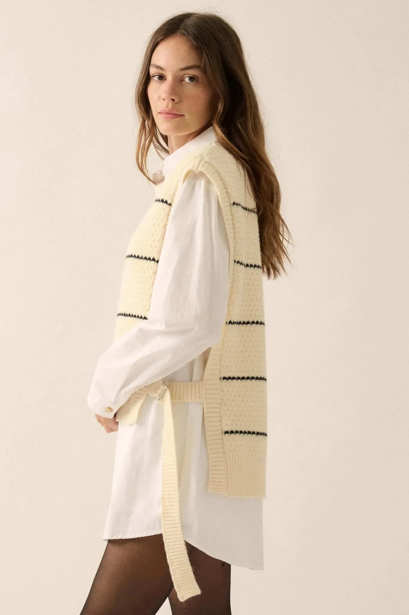 Study Date Striped Knit Side-Tie Sweater Vest sold by Promesa product image thumbnail 2