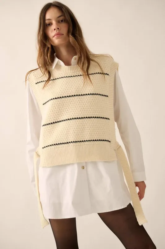 Study Date Striped Knit Side-Tie Sweater Vest sold by Promesa