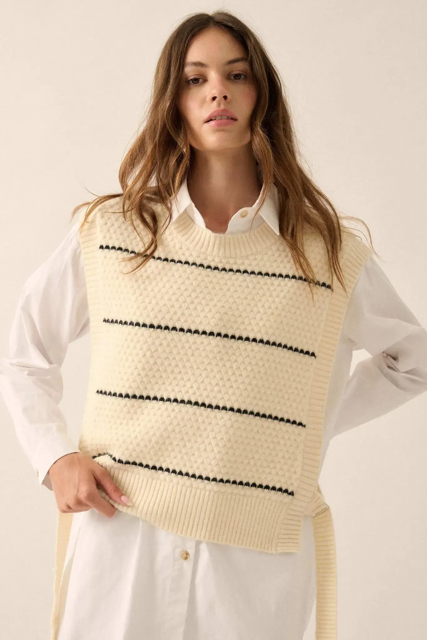 Study Date Striped Knit Side-Tie Sweater Vest sold by Promesa product image thumbnail 5