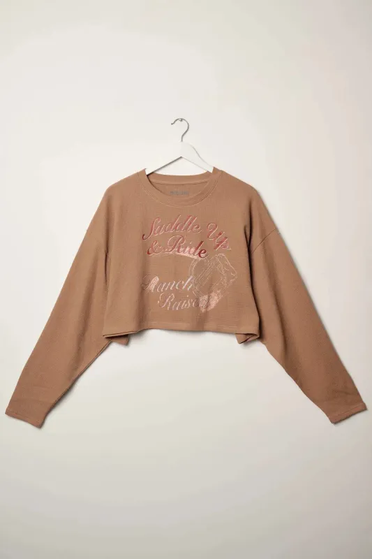 Saddle Up & Ride Cropped Thermal Graphic Top sold by Promesa