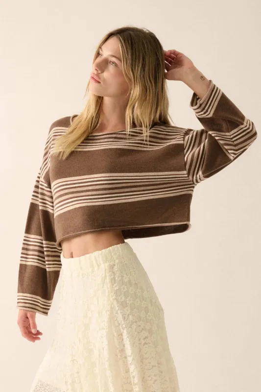 Level Best Striped Rolled-Edge Cropped Sweater sold by Promesa